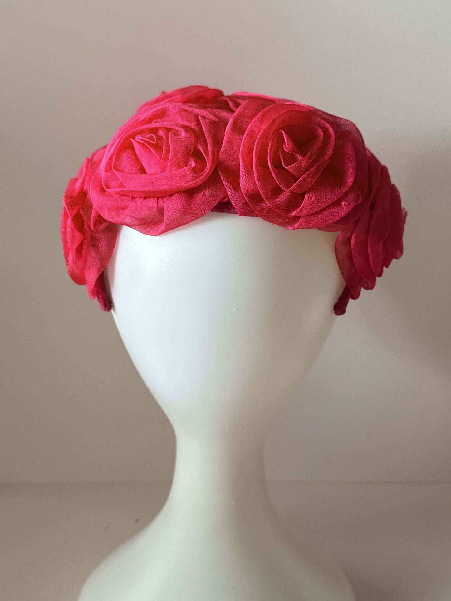 Vintage Pink Floral Half Hat | 1950s Rose Cocktail Hat | Open Crown Fascinator | Garden Party Hat | Women's Vintage Millinery