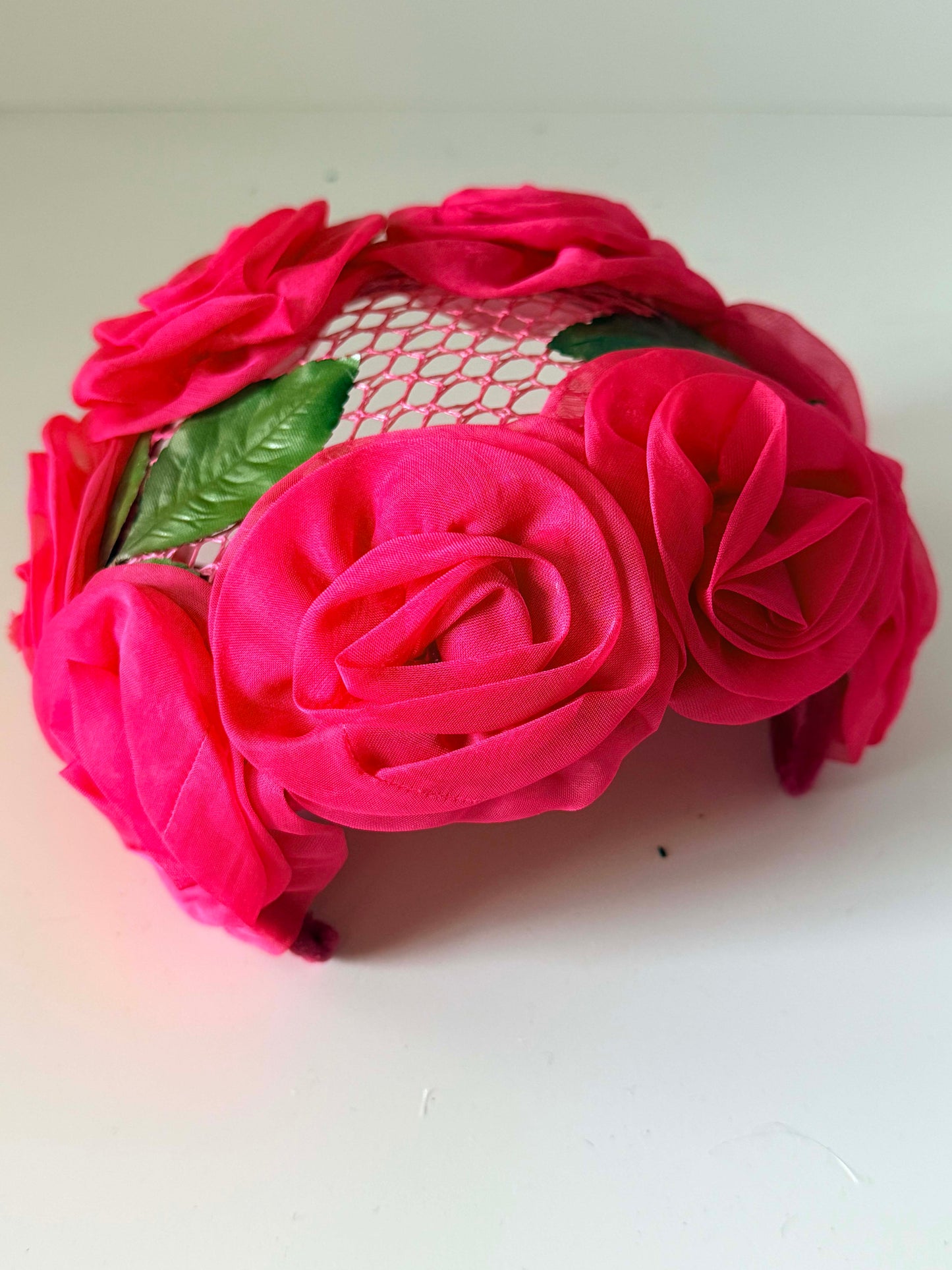 Vintage Pink Floral Half Hat | 1950s Rose Cocktail Hat | Open Crown Fascinator | Garden Party Hat | Women's Vintage Millinery