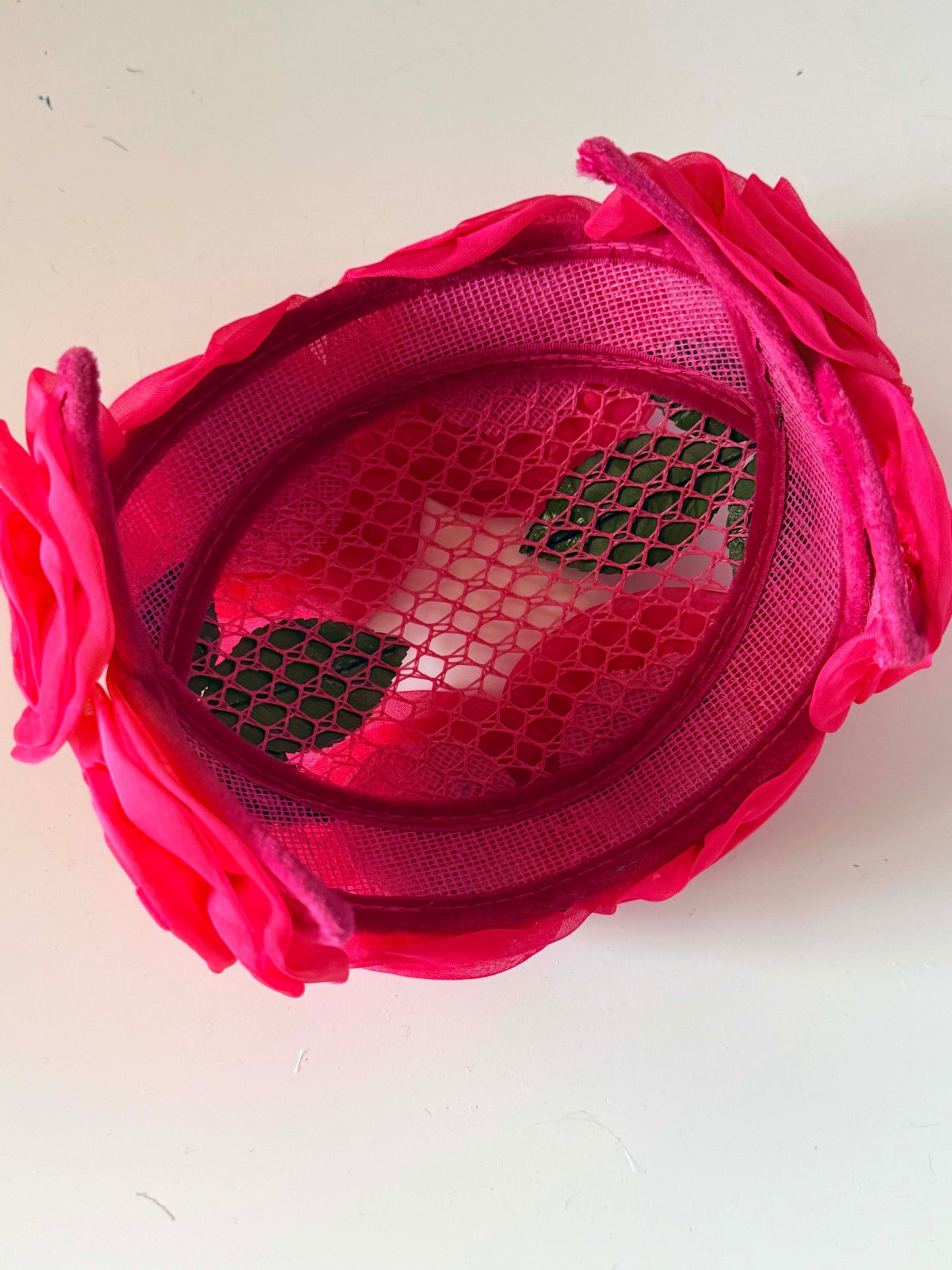 Vintage Pink Floral Half Hat | 1950s Rose Cocktail Hat | Open Crown Fascinator | Garden Party Hat | Women's Vintage Millinery