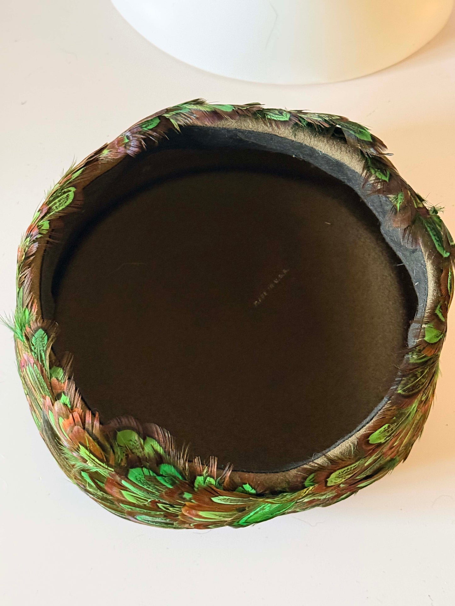 Vintage 1950s Green Pheasant Feather Hat – Mid Century Feather Pillbox Hat