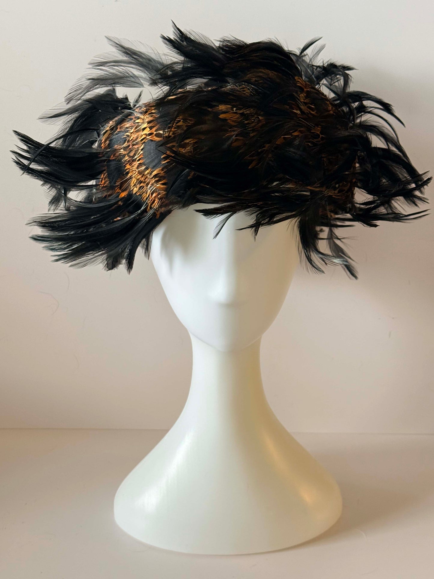 Vintage Mr. John Classic Feather Statement Hat – New York Paris Black & Pheasant Feather Designer Hat