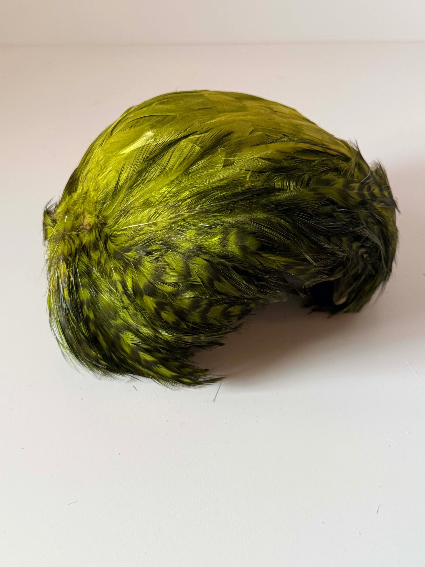 Vintage Olive Green Feather Fascinator | 1950s Half Hat | Green Feather Cocktail Hat | Mid Century Open Crown Hat | Vintage Millinery