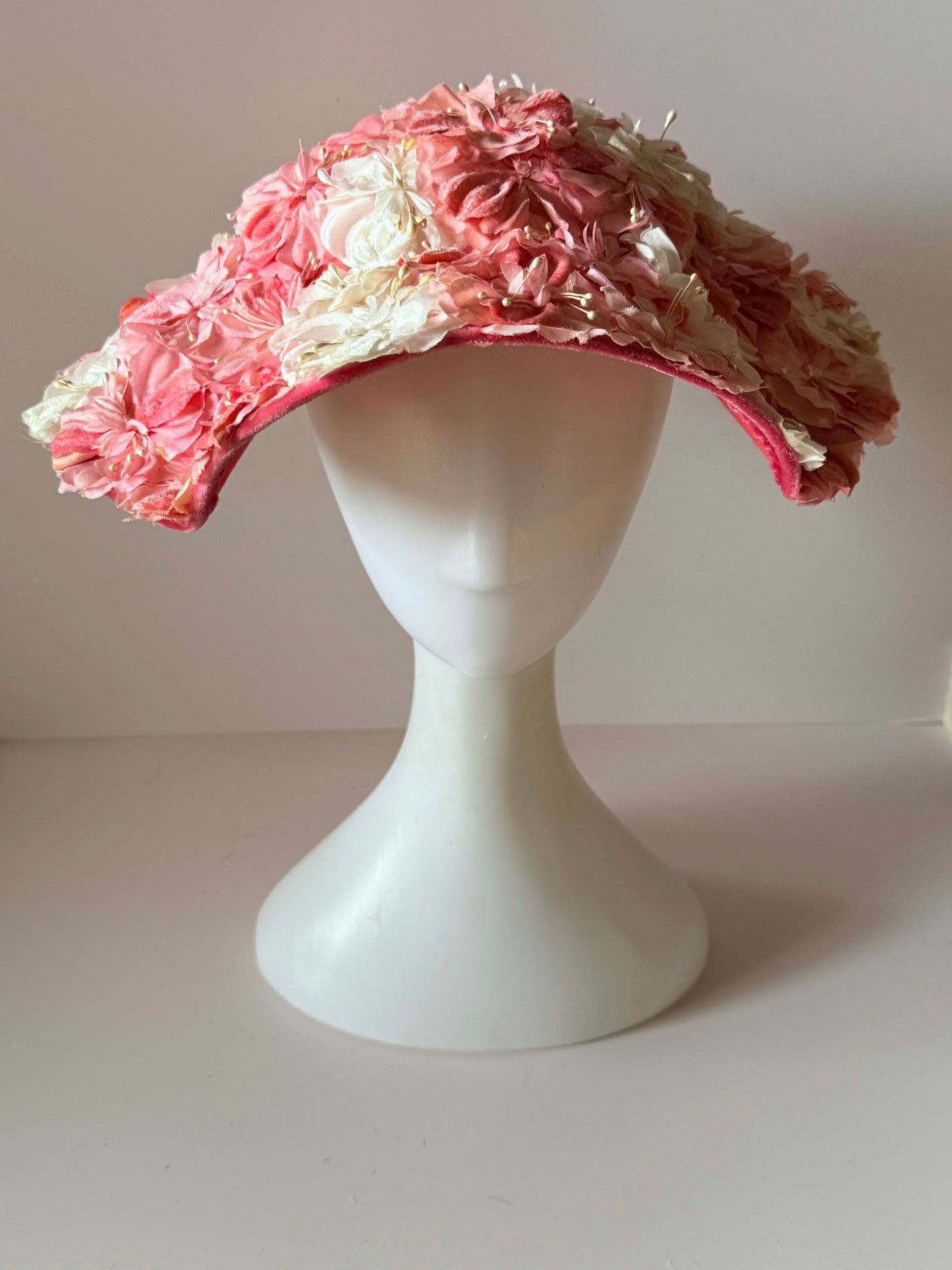 Vintage Pink Floral Picture Hat | 1950s Wide Brim Floral Hat | Romantic Garden Party Hat | Kentucky Derby Hat | Wedding Occasion Hat