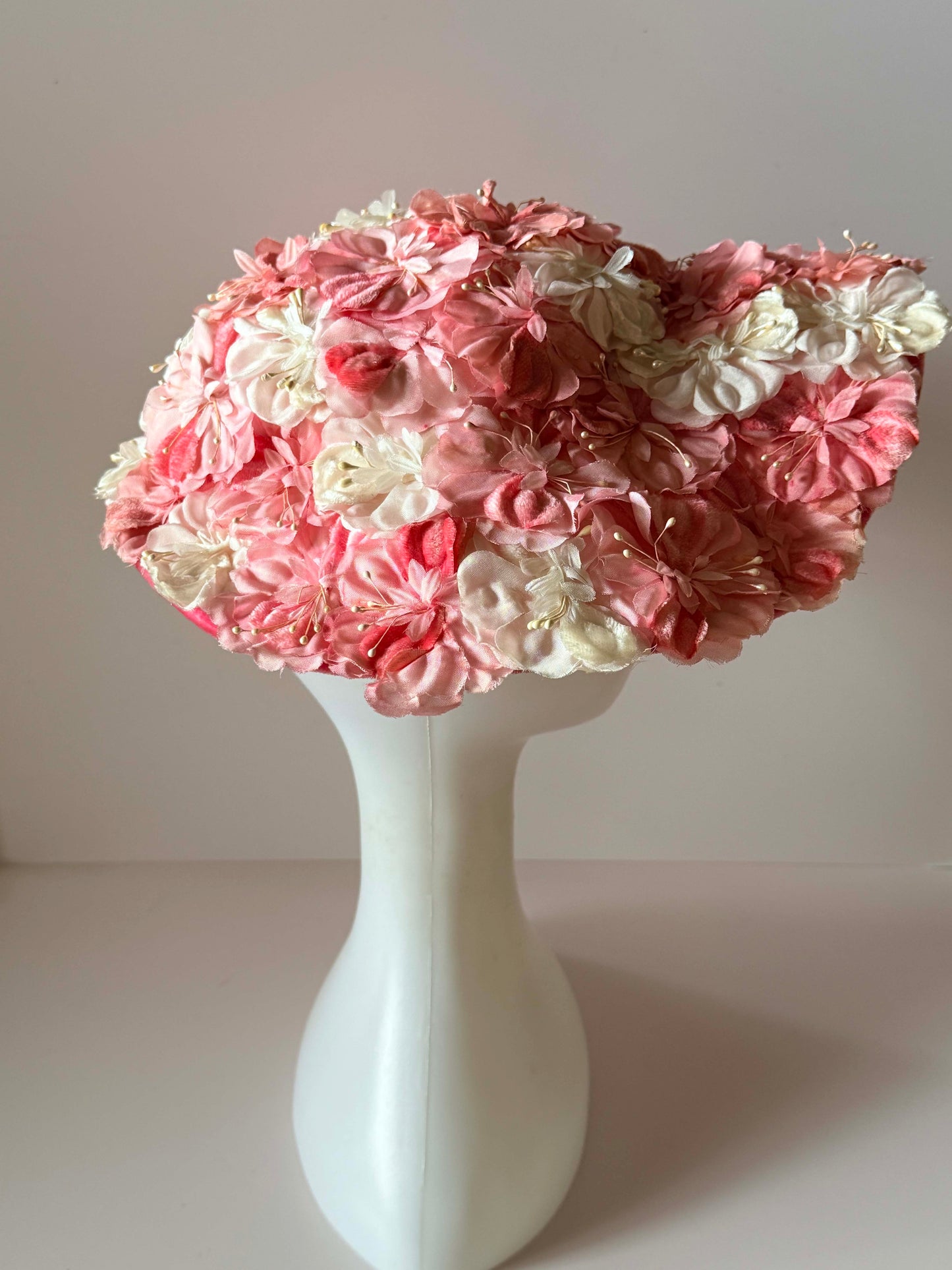 Vintage Pink Floral Picture Hat | 1950s Wide Brim Floral Hat | Romantic Garden Party Hat | Kentucky Derby Hat | Wedding Occasion Hat