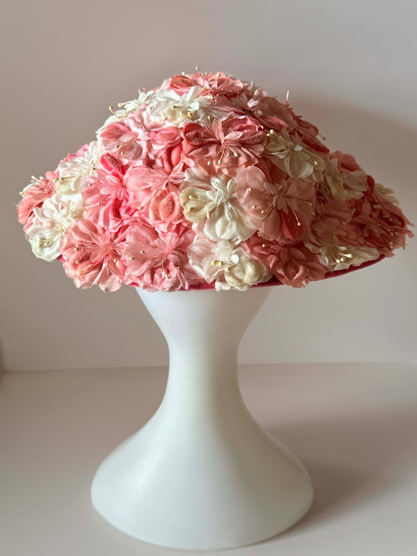 Vintage Pink Floral Picture Hat | 1950s Wide Brim Floral Hat | Romantic Garden Party Hat | Kentucky Derby Hat | Wedding Occasion Hat