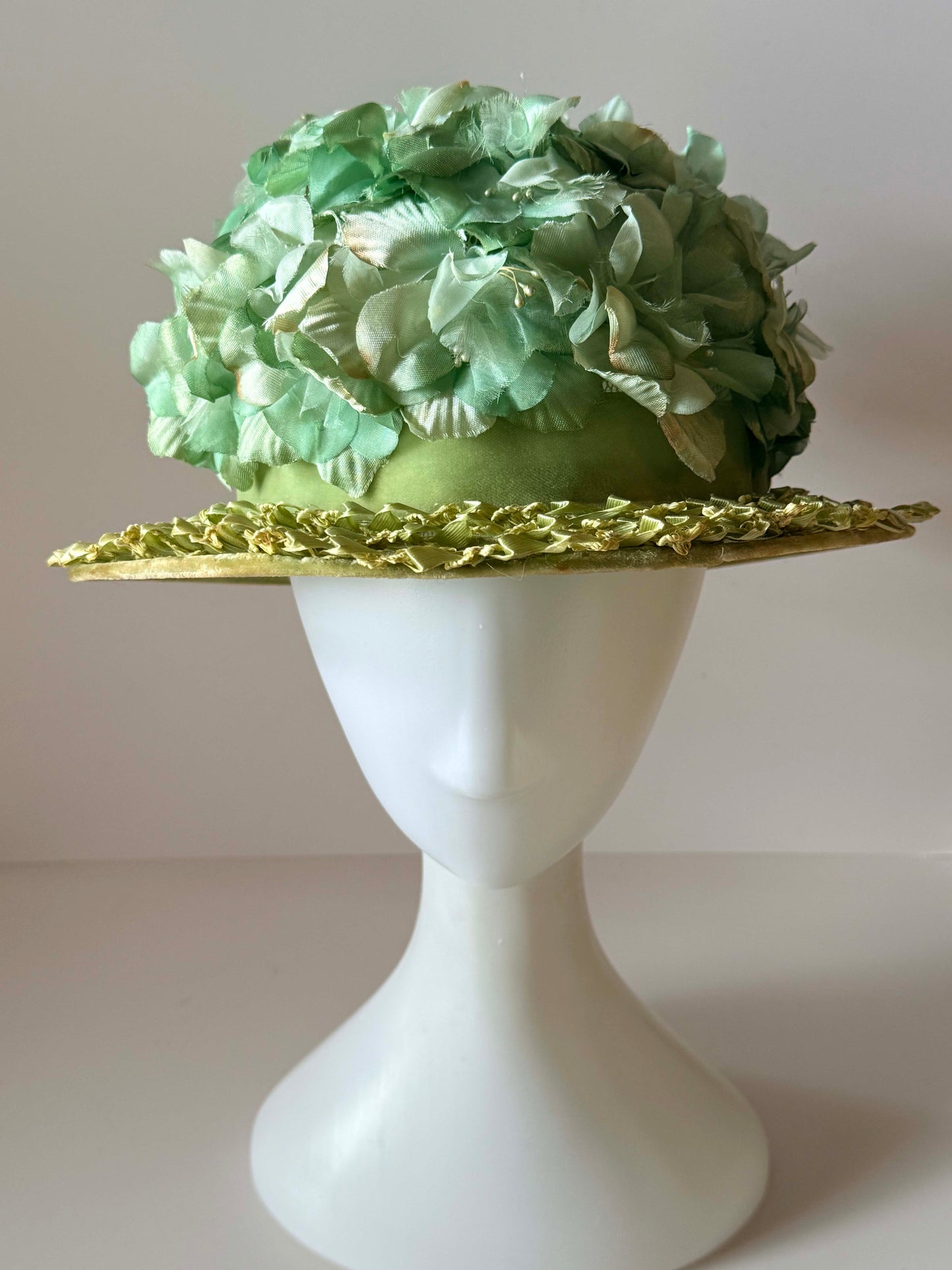 Vintage Mint Green Floral Breton Hat | 1960s Garden Party Hat | Spring Wedding Hat | Easter Hat | Kentucky Derby Hat