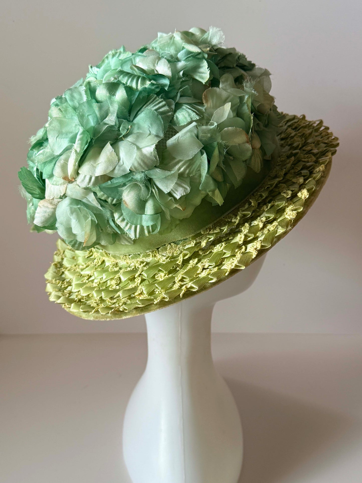 Vintage Mint Green Floral Breton Hat | 1960s Garden Party Hat | Spring Wedding Hat | Easter Hat | Kentucky Derby Hat