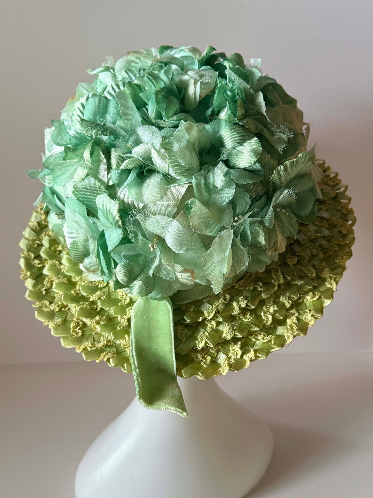 Vintage Mint Green Floral Breton Hat | 1960s Garden Party Hat | Spring Wedding Hat | Easter Hat | Kentucky Derby Hat