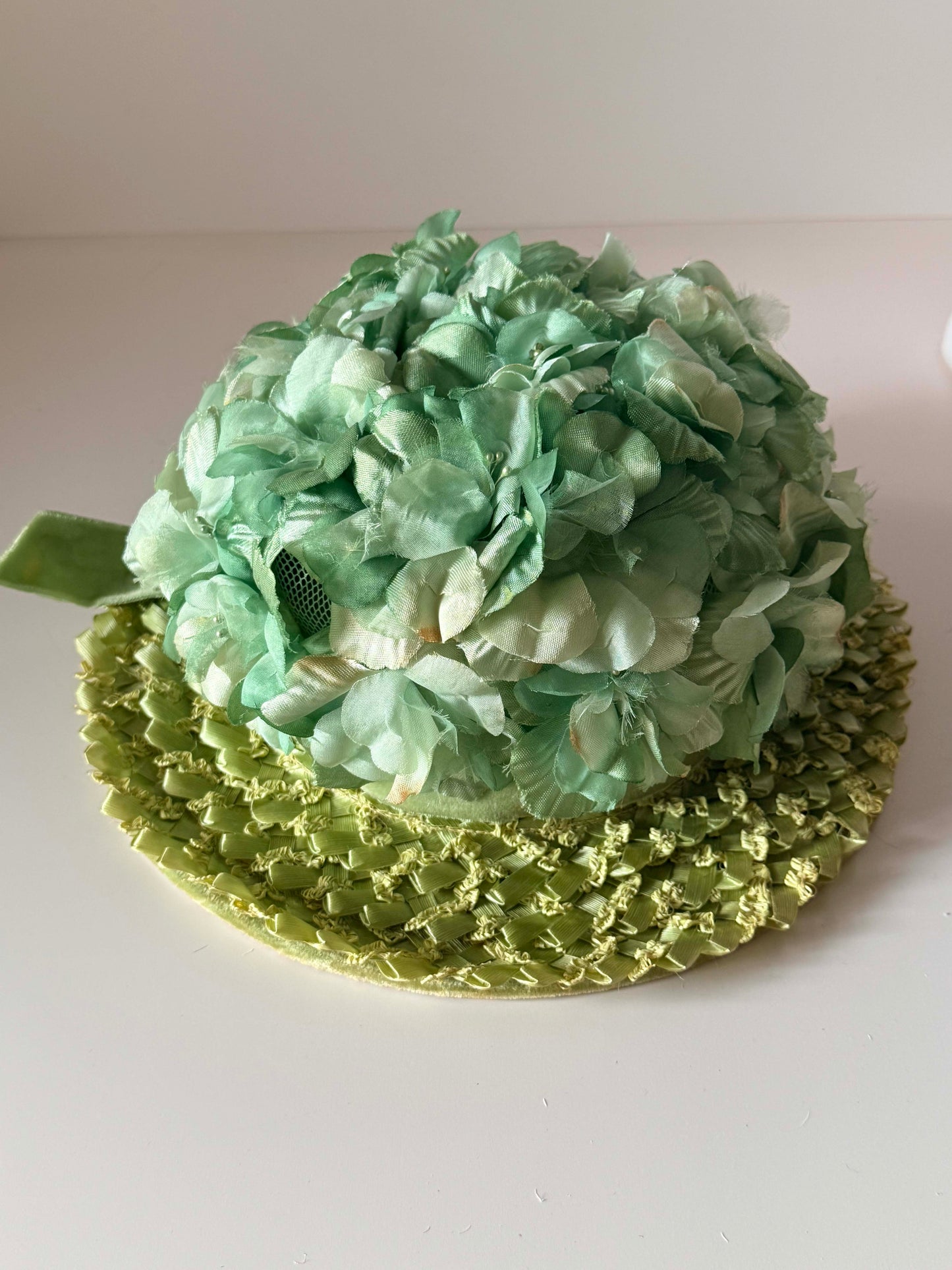 Vintage Mint Green Floral Breton Hat | 1960s Garden Party Hat | Spring Wedding Hat | Easter Hat | Kentucky Derby Hat