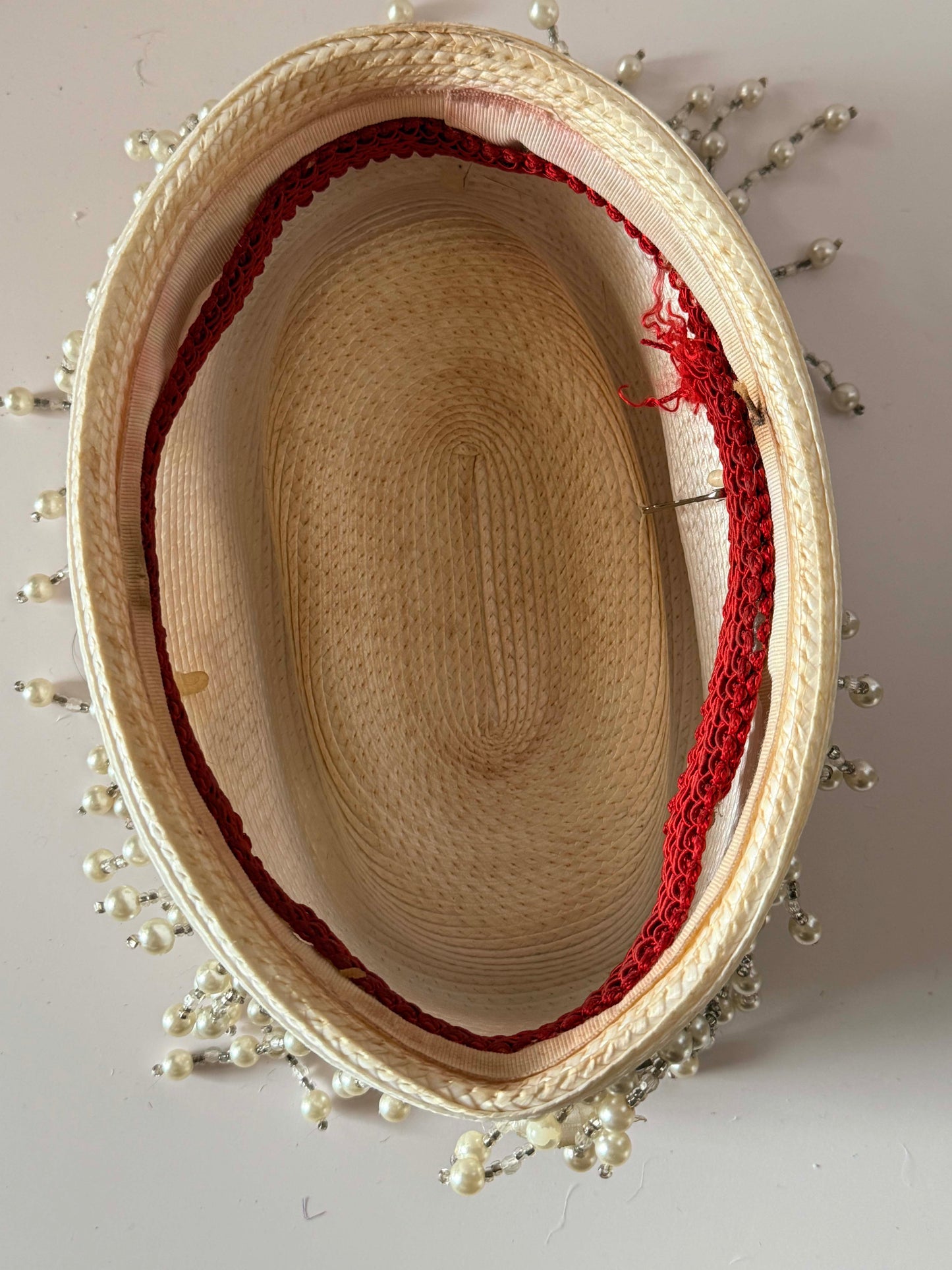 Vintage 1950s Ivory Bridal Hat with Pearl Fringe | Beaded Lace Juliet Cap | Wedding Crown | Mid Century Cocktail Hat