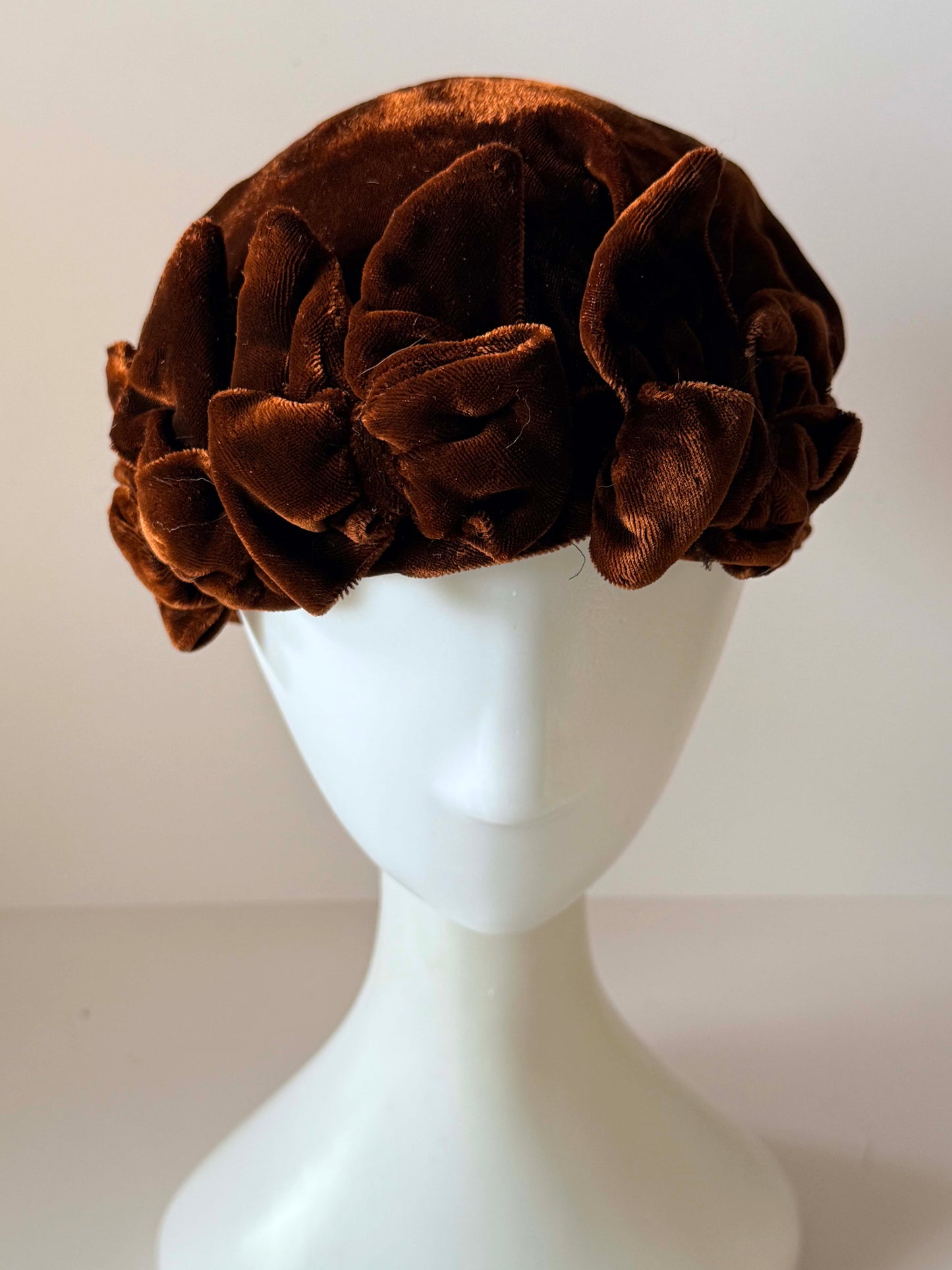 Vintage Brown Velvet Sleeping Cap | Victorian Style Soft Nightcap | Velvet Boudoir Cap | Vintage Loungewear | Collectible Textile