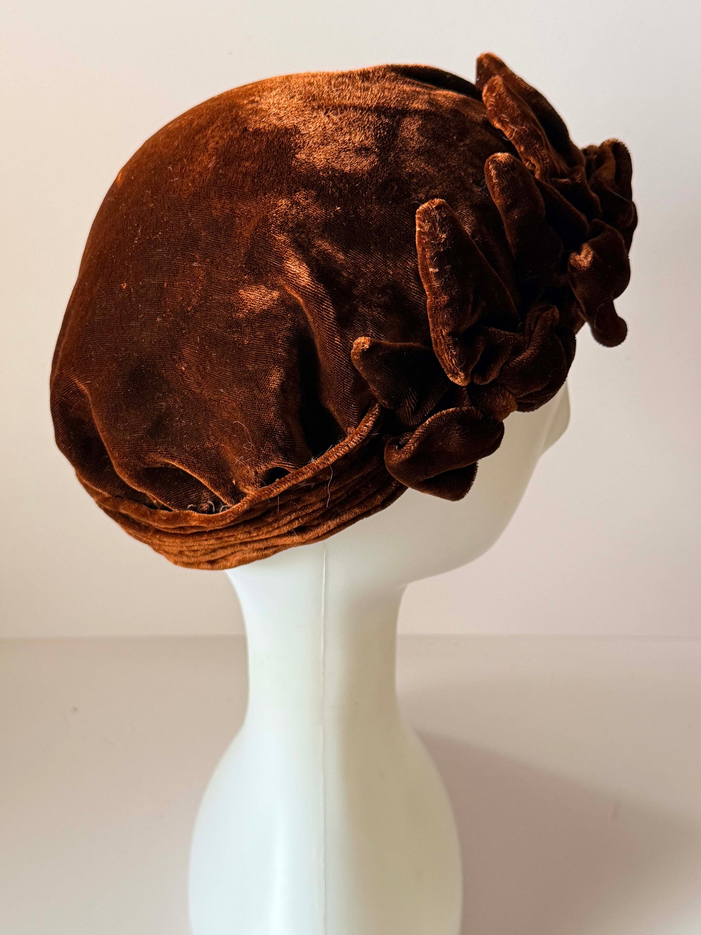 Vintage Brown Velvet Sleeping Cap | Victorian Style Soft Nightcap | Velvet Boudoir Cap | Vintage Loungewear | Collectible Textile