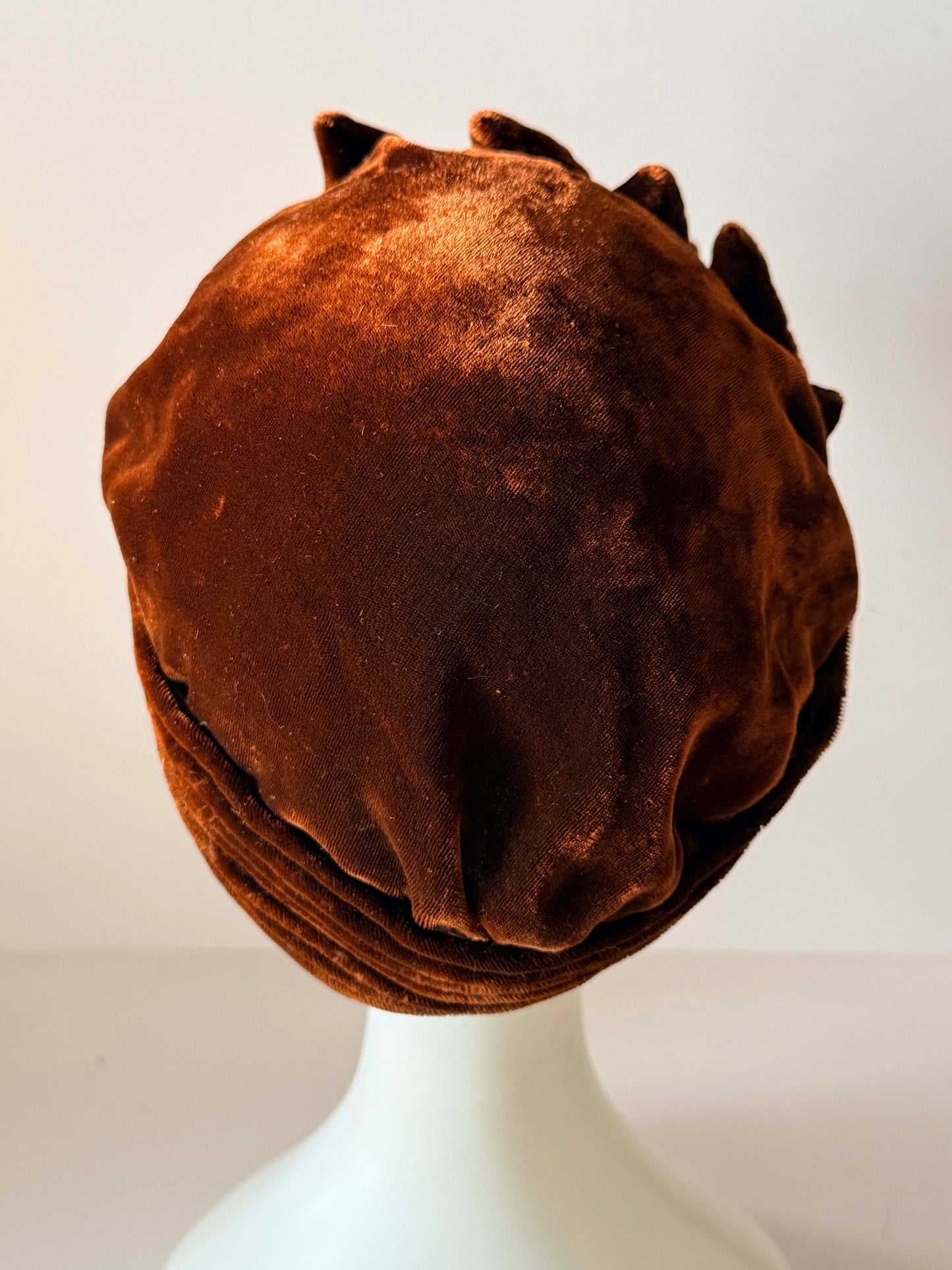 Vintage Brown Velvet Sleeping Cap | Victorian Style Soft Nightcap | Velvet Boudoir Cap | Vintage Loungewear | Collectible Textile