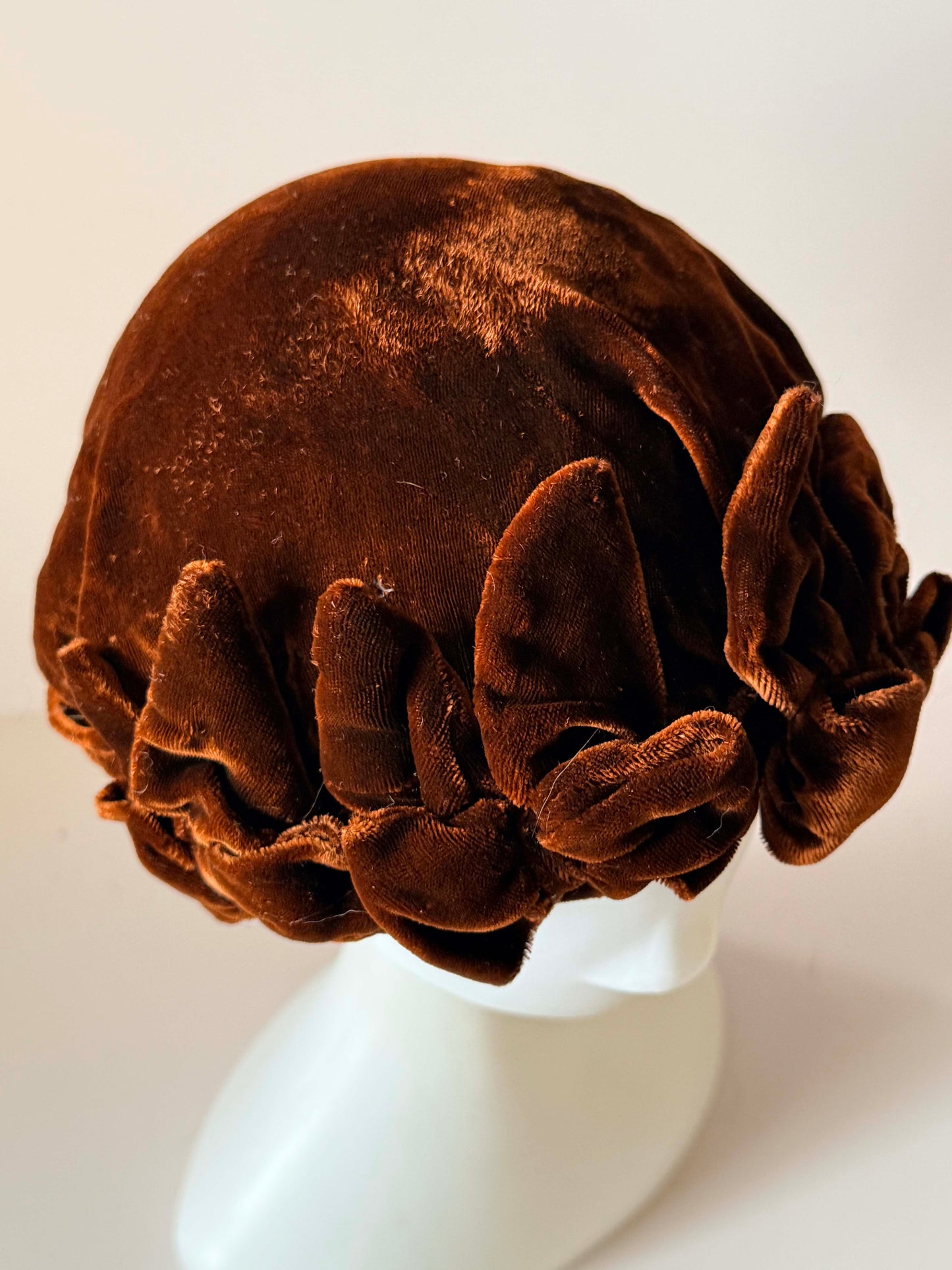 Vintage Brown Velvet Sleeping Cap | Victorian Style Soft Nightcap | Velvet Boudoir Cap | Vintage Loungewear | Collectible Textile