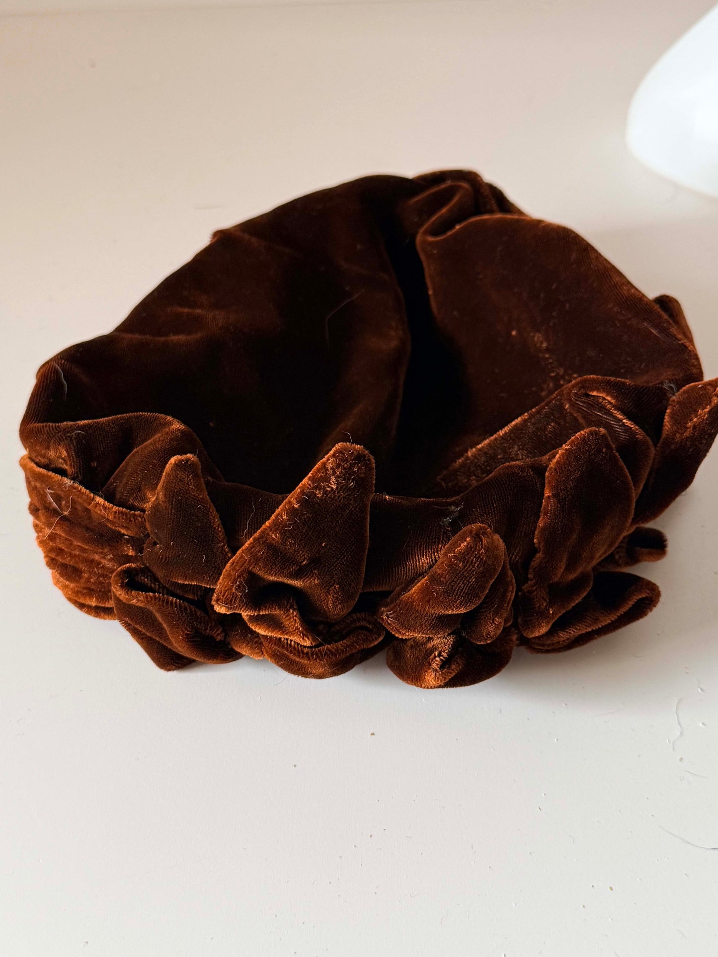 Vintage Brown Velvet Sleeping Cap | Victorian Style Soft Nightcap | Velvet Boudoir Cap | Vintage Loungewear | Collectible Textile