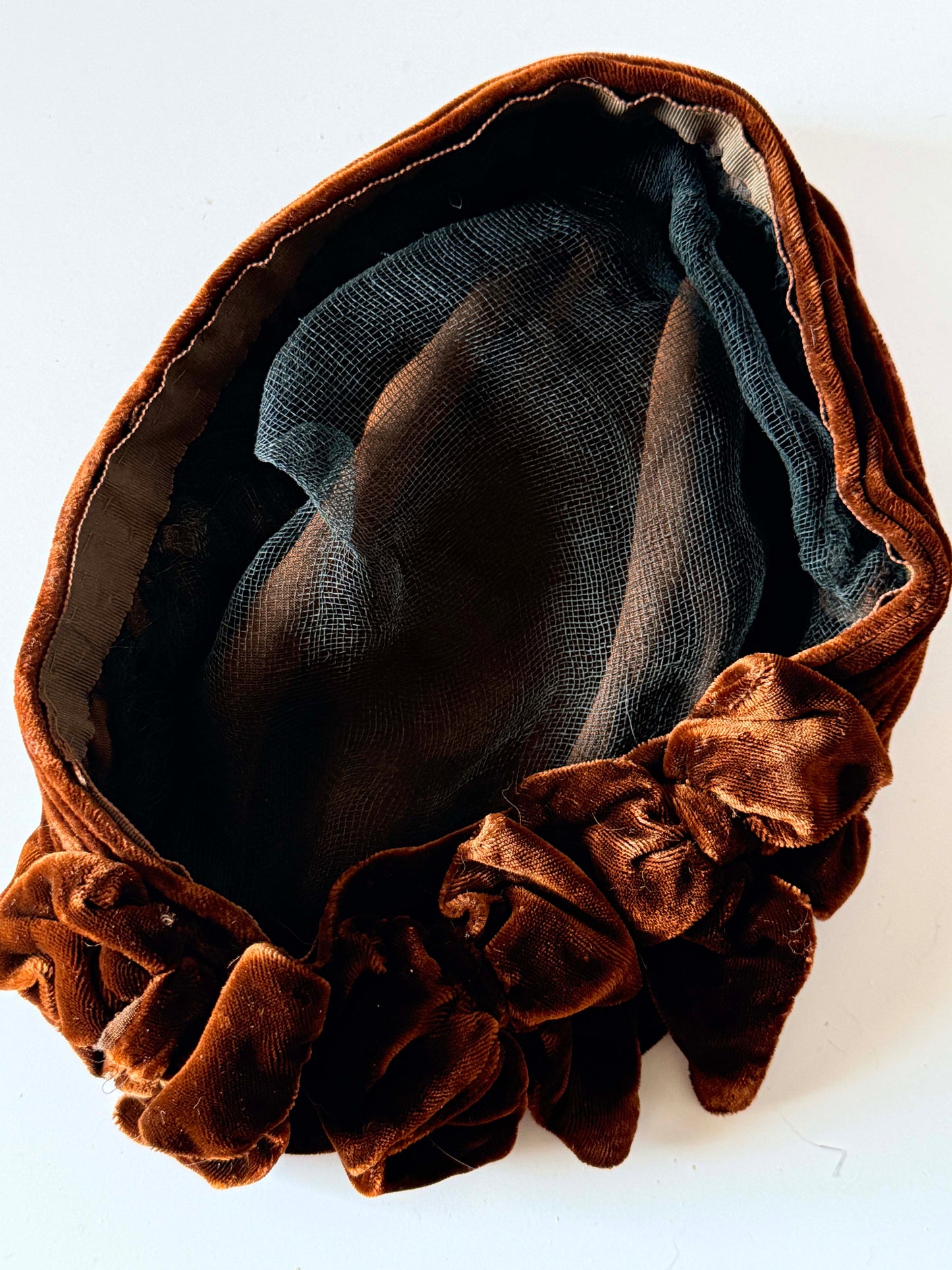 Vintage Brown Velvet Sleeping Cap | Victorian Style Soft Nightcap | Velvet Boudoir Cap | Vintage Loungewear | Collectible Textile