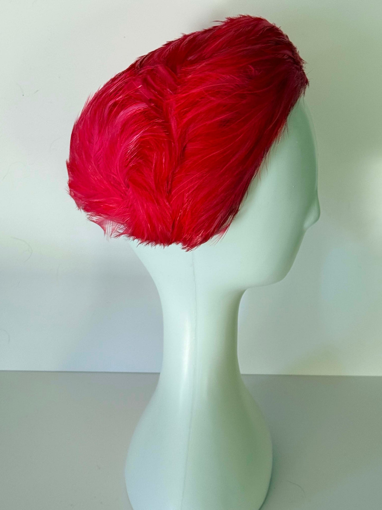 Vintage 1960s Bright Red Feather Hat – Eurona Belgium Feather Rockabilly Hat