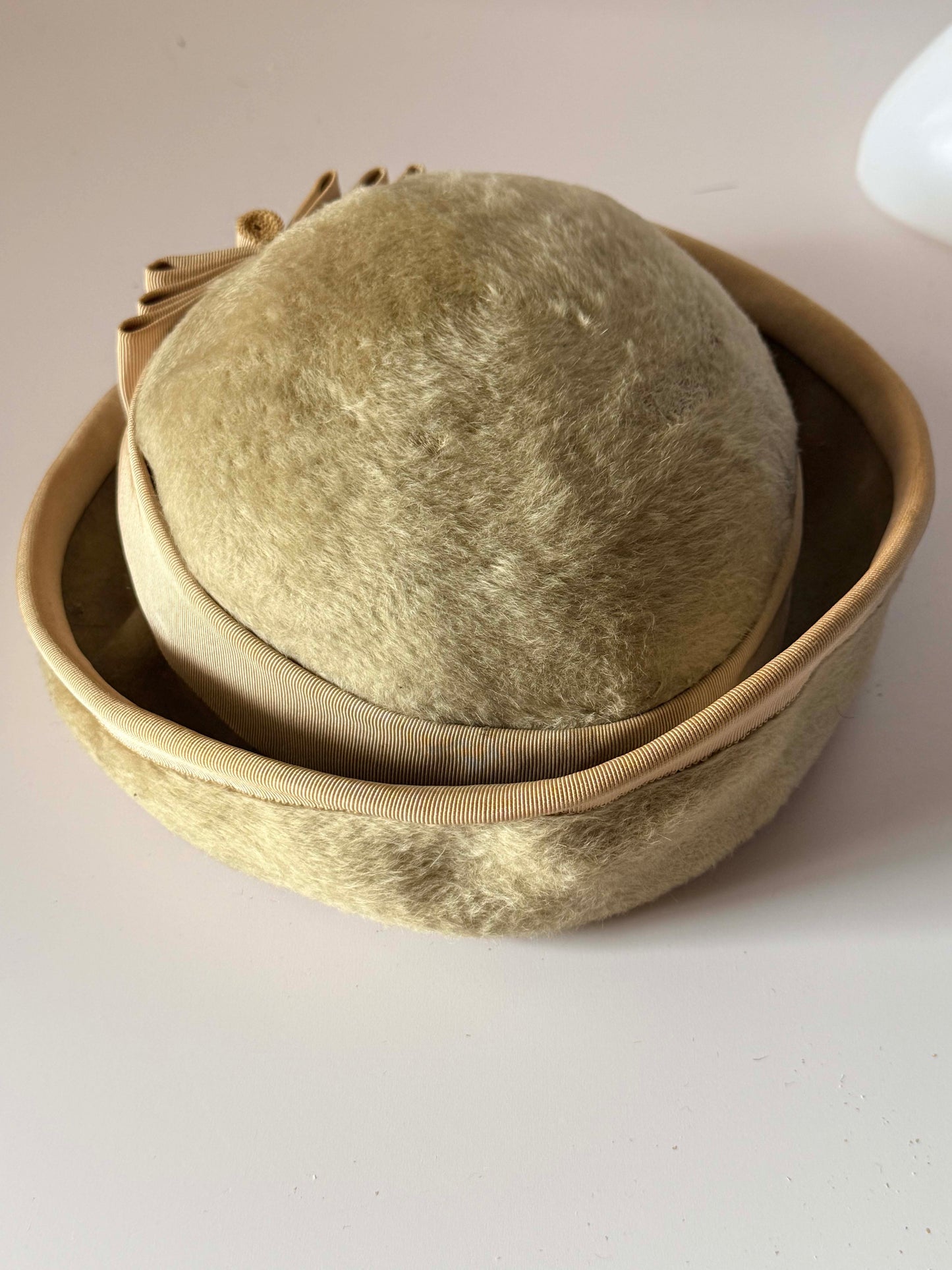 Vintage Carolee Paris Ivory Fur Felt Breton Hat | 1960s Designer Cocktail Hat | Ivory Winter Occasion Hat | Mid Century Millinery