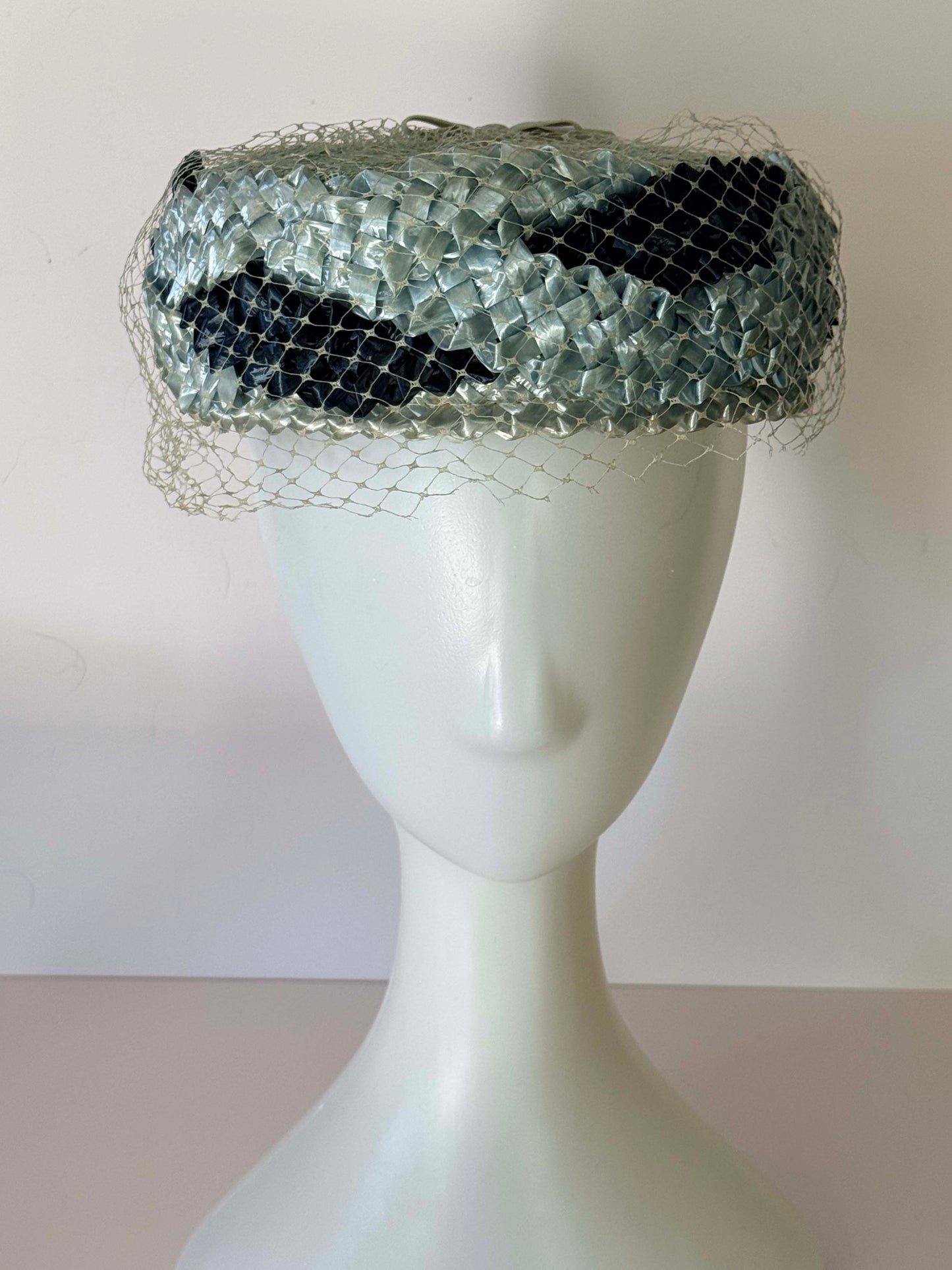 Vintage 1950s Blue Pillbox Hat with Veil – Something Blue Bridal Hat / Easter Hat