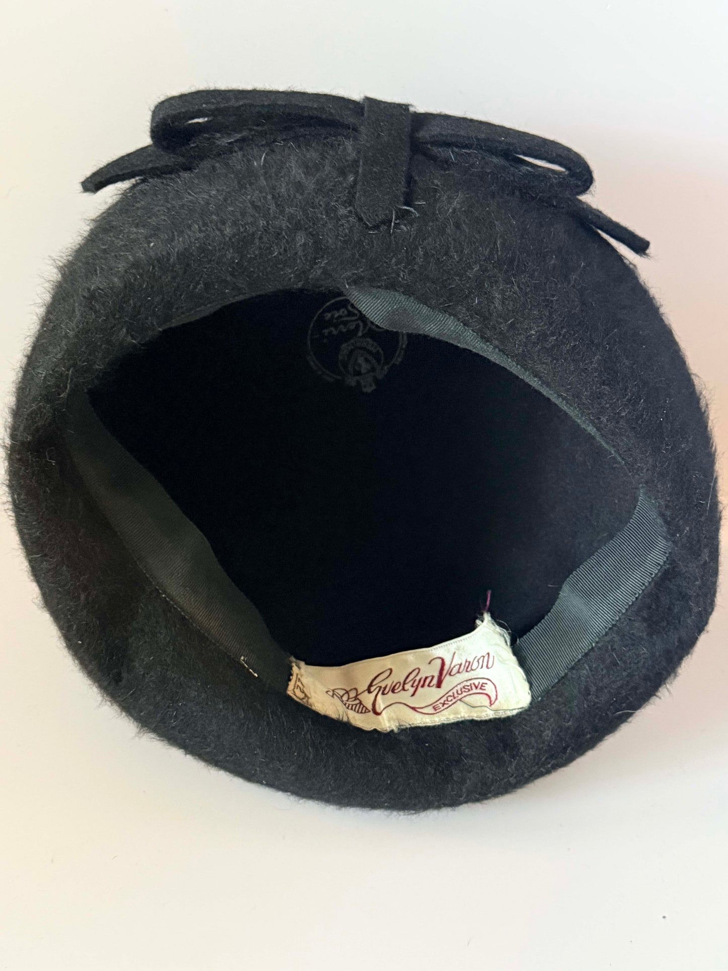 Vintage 1950s Evelyn Varon Black Angora Bucket Hat, Fuzzy Wool Felt Hat, Roll Brim Hat, Mid Century Designer Hat, Women's Vintage Hat