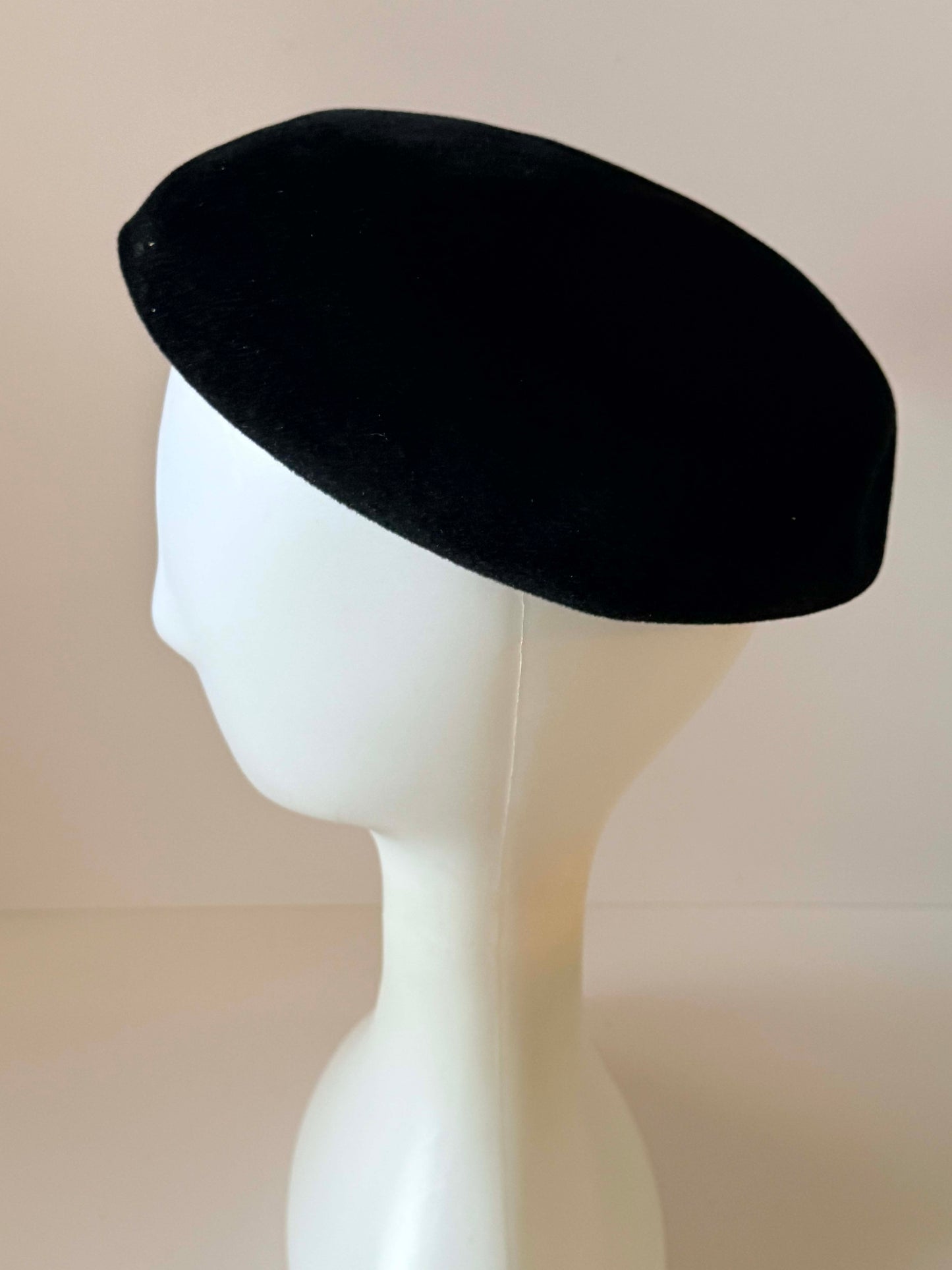 Vintage 1950s Barbisio Black Tam Hat, Italian Fur Felt Hat, Mid Century Cocktail Hat, Women's Designer Vintage Hat