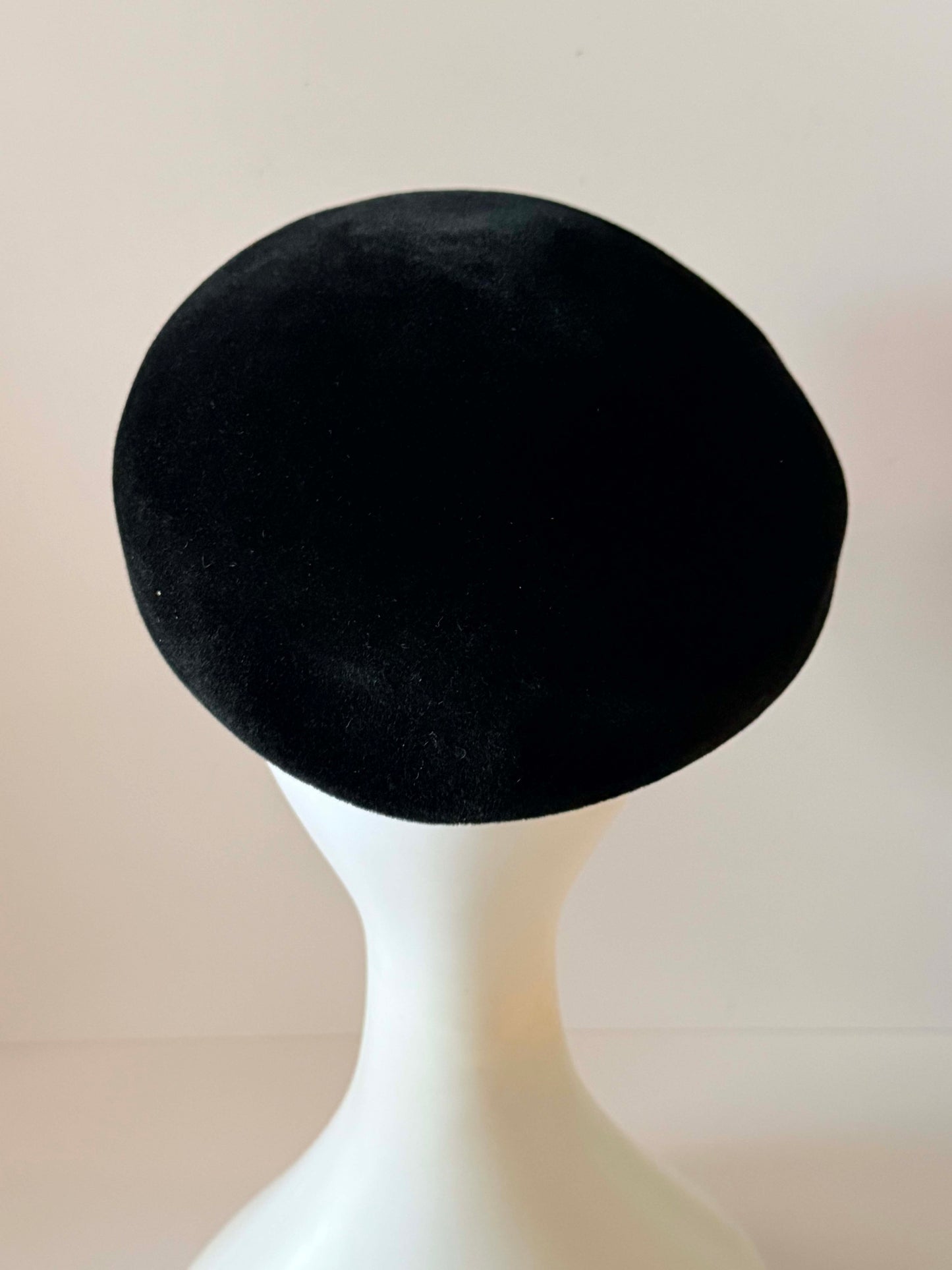 Vintage 1950s Barbisio Black Tam Hat, Italian Fur Felt Hat, Mid Century Cocktail Hat, Women's Designer Vintage Hat