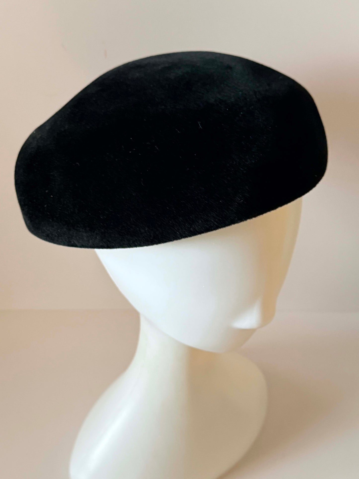 Vintage 1950s Barbisio Black Tam Hat, Italian Fur Felt Hat, Mid Century Cocktail Hat, Women's Designer Vintage Hat