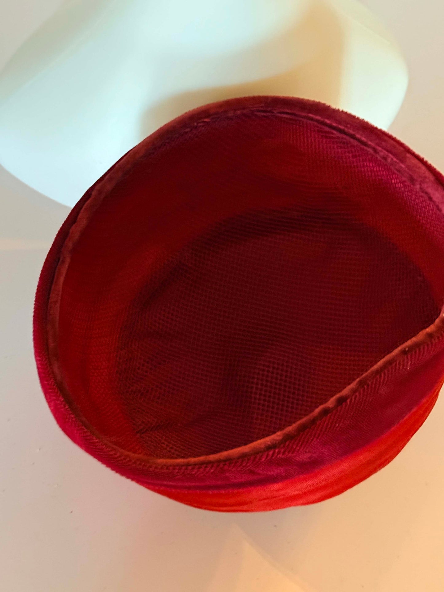 Vintage Red Velvet and Satin Hat – 1950s UnStructured Cloche Hat with Pleated Band