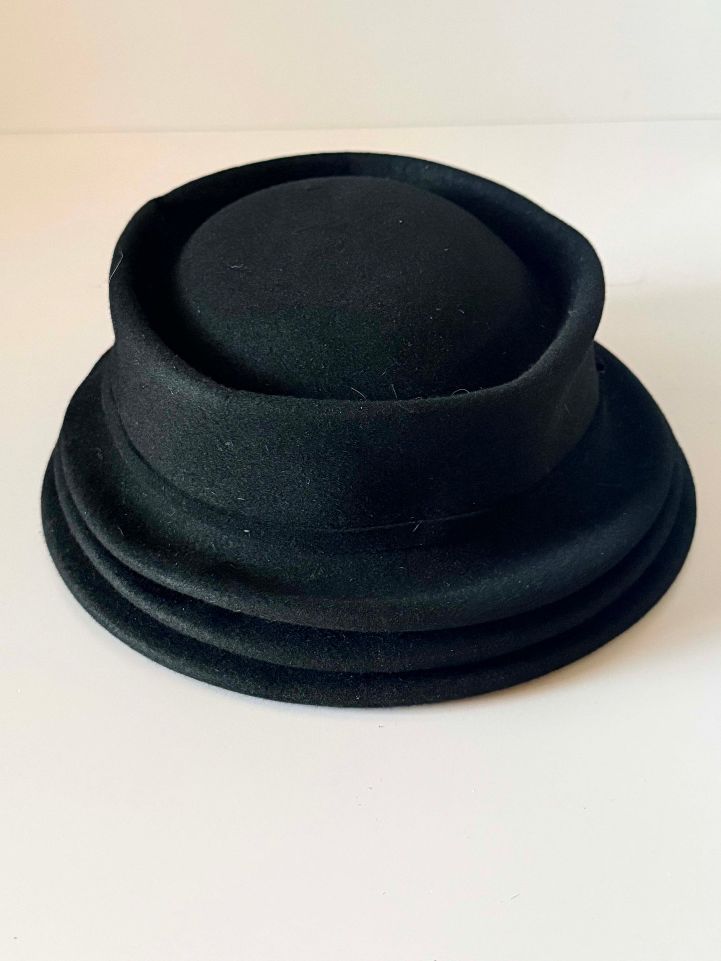 Vintage 1960s Oppenheim Collino Black Pork Pie Hat, Wool Felt Designer Hat, Mid Century Cocktail Hat, Women's Vintage Hat