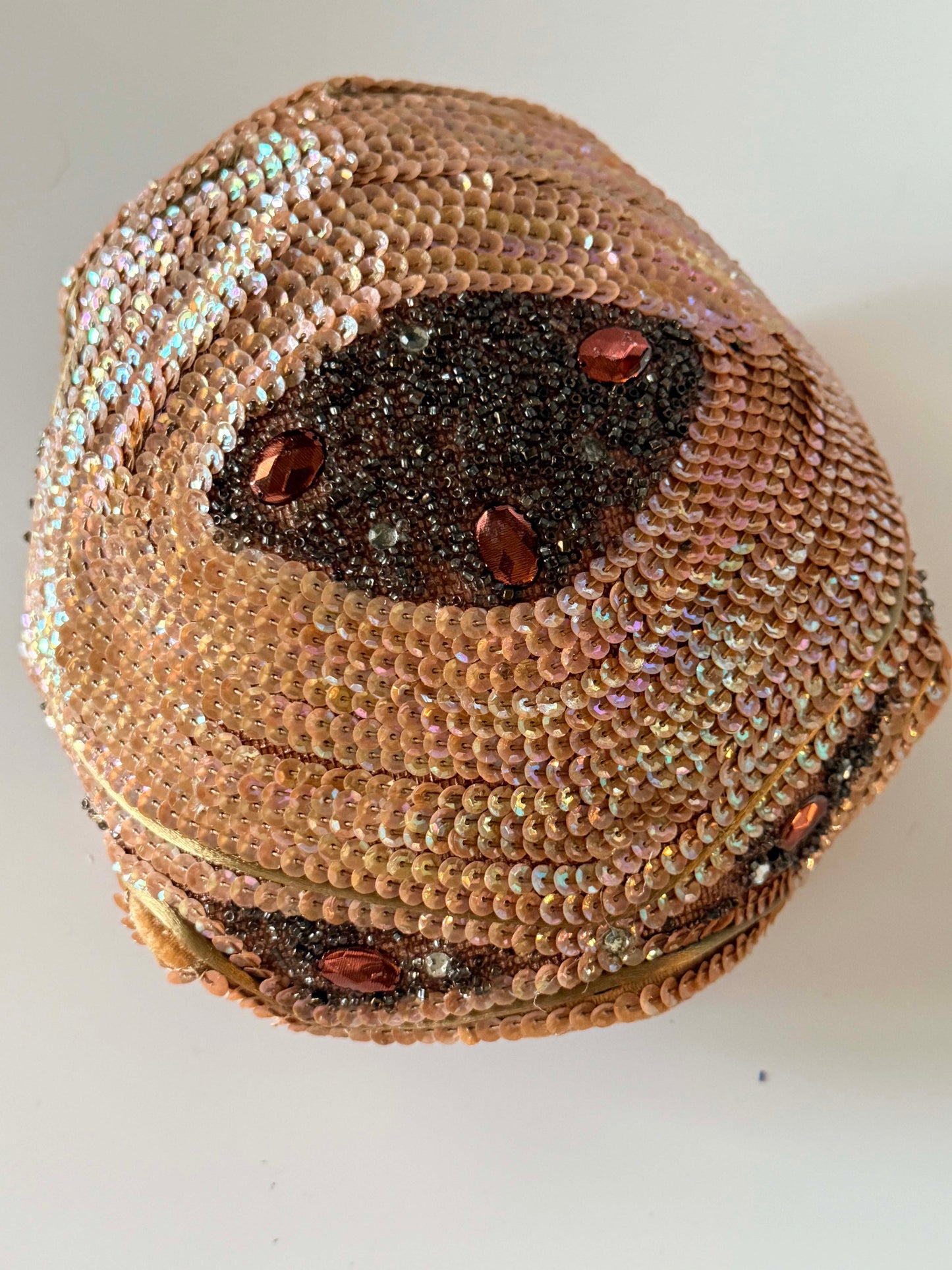 Vintage Valerie Modes Hat, 1960s Sequined Pillbox Hat, Beaded Cocktail Hat, Peach Pink Evening Hat, Formal Vintage Hat, Mid Century Millinery