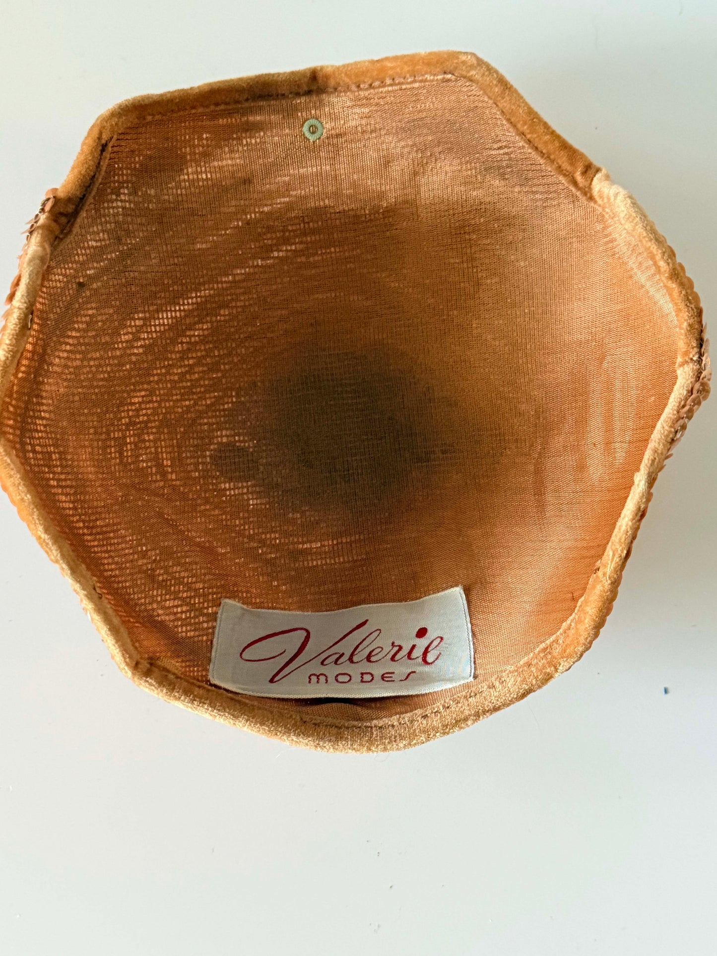 Vintage Valerie Modes Hat, 1960s Sequined Pillbox Hat, Beaded Cocktail Hat, Peach Pink Evening Hat, Formal Vintage Hat, Mid Century Millinery