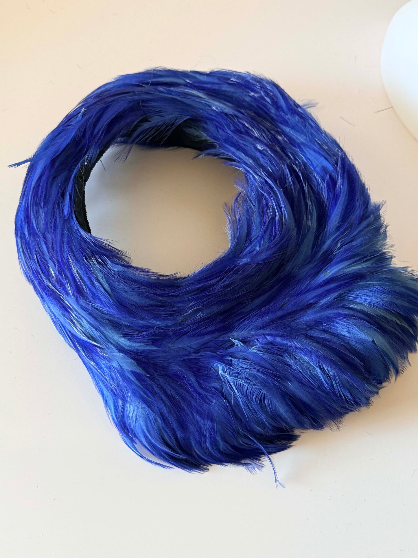 Vintage Electric Blue Feather Halo Hat | Mid Century Feather Fascinator | Sculptural Cocktail Hat | Women's Statement Millinery