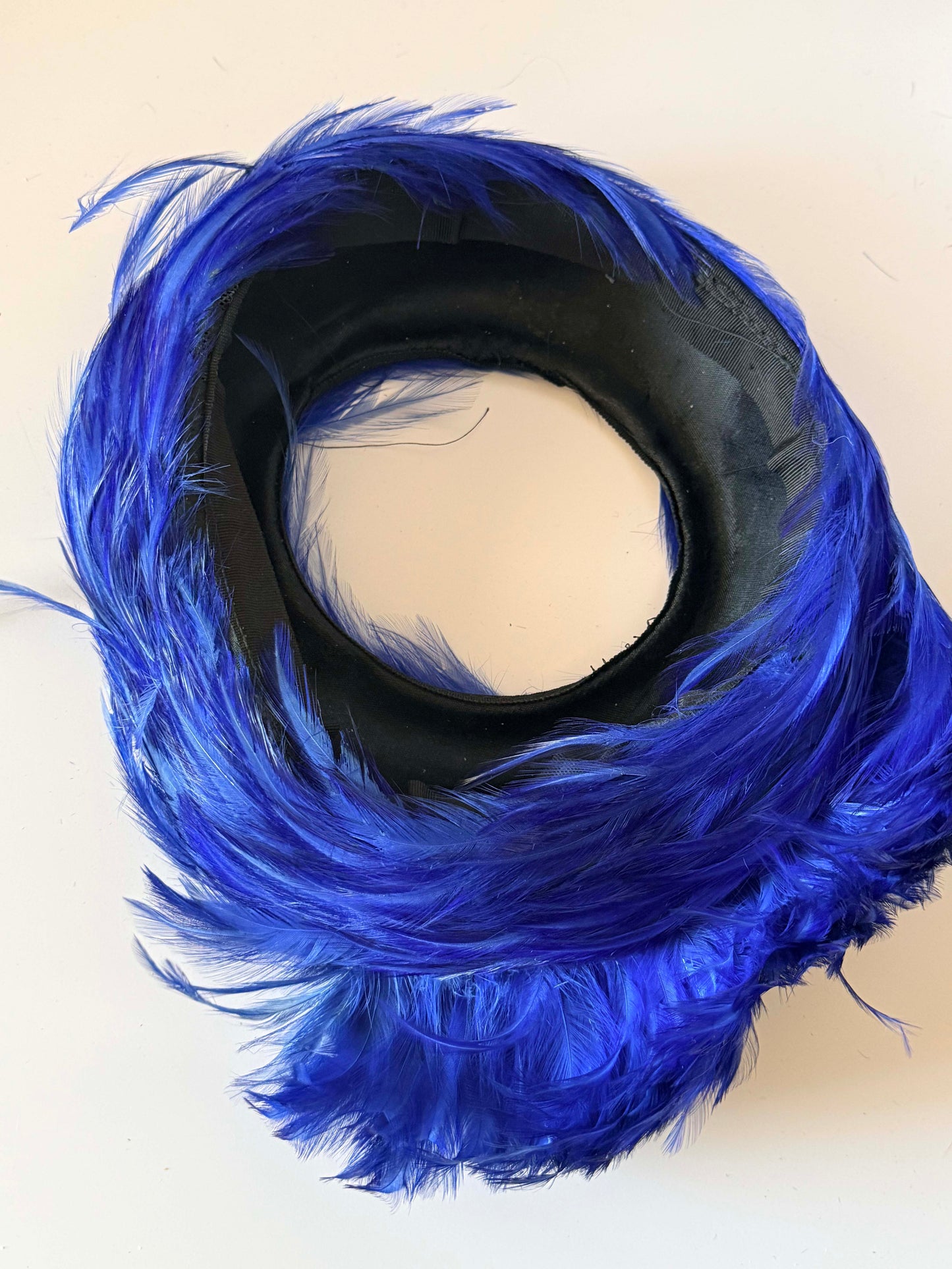 Vintage Electric Blue Feather Halo Hat | Mid Century Feather Fascinator | Sculptural Cocktail Hat | Women's Statement Millinery