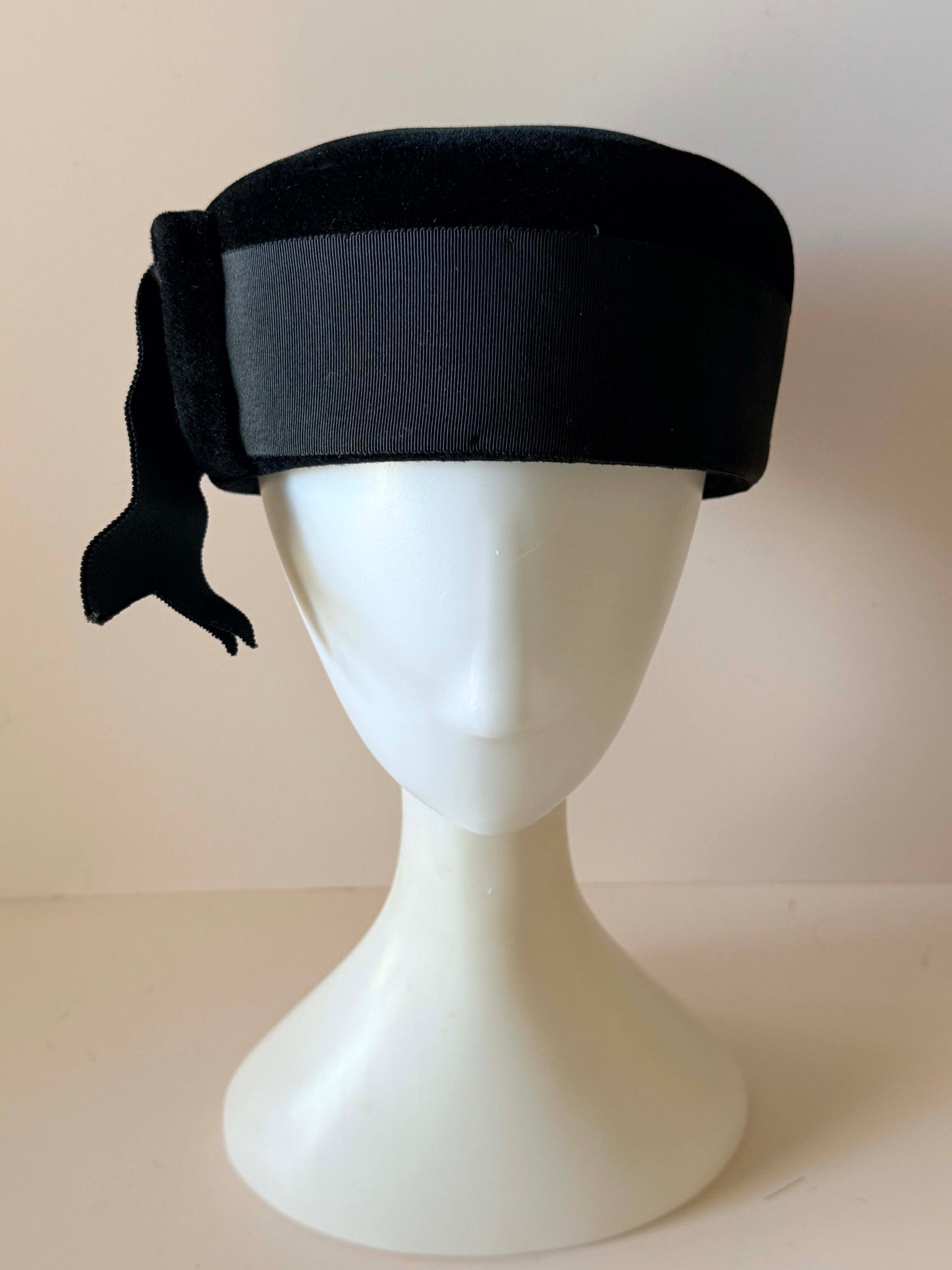 Jacomet Black Velvet Pillbox Hat | Vintage French Designer Hat | Made in France Cocktail Hat | Classic Millinery