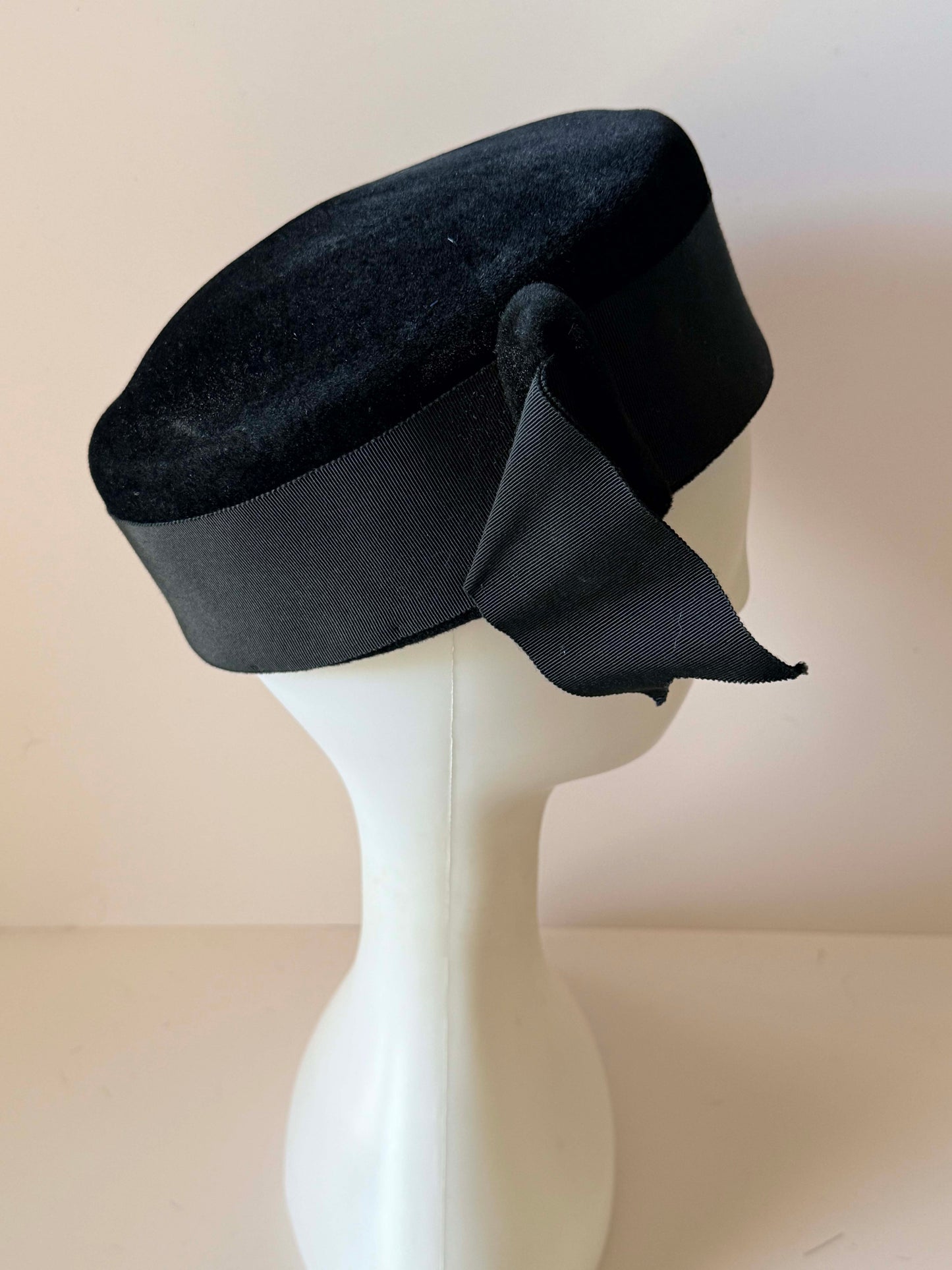 Jacomet Black Velvet Pillbox Hat | Vintage French Designer Hat | Made in France Cocktail Hat | Classic Millinery