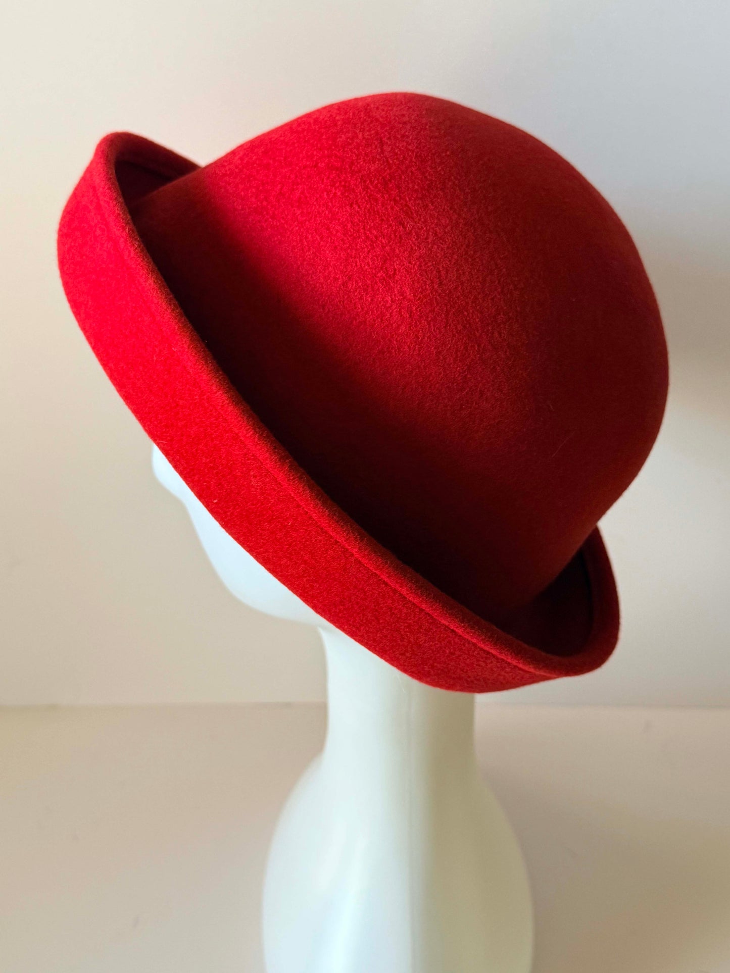 Vintage Toucan Collection Red Hat | Wool Felt Roll Brim Hat | Classic Designer Winter Hat | Women's Vintage Millinery