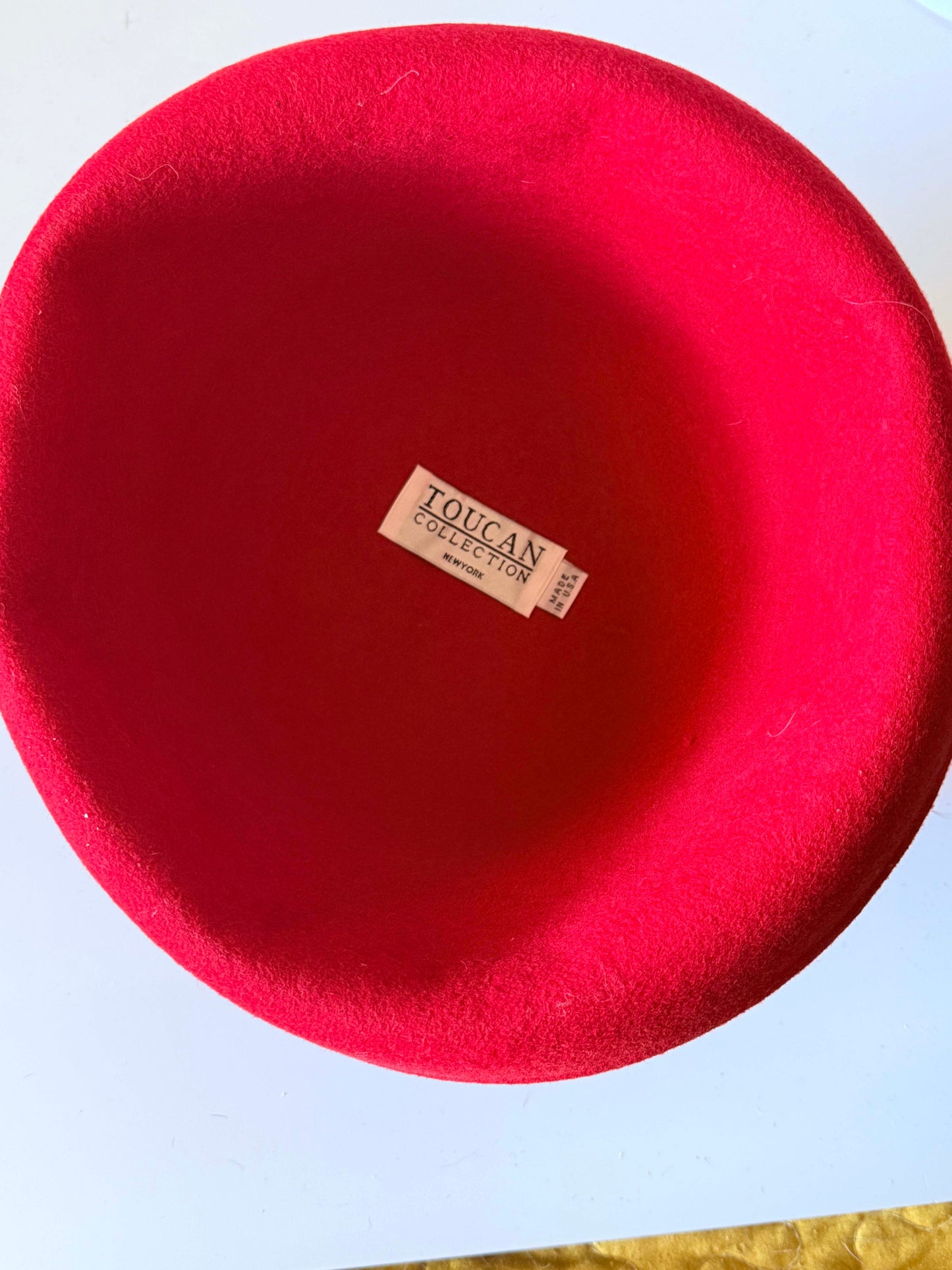 Vintage Toucan Collection Red Hat | Wool Felt Roll Brim Hat | Classic Designer Winter Hat | Women's Vintage Millinery