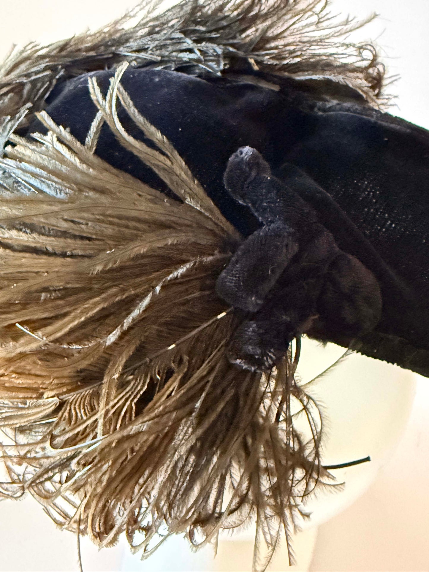 Vintage Bloomingdale's Black Velvet Cocktail Hat | Ostrich Feather Fascinator | 1950s 1960s Evening Hat | Designer Millinery