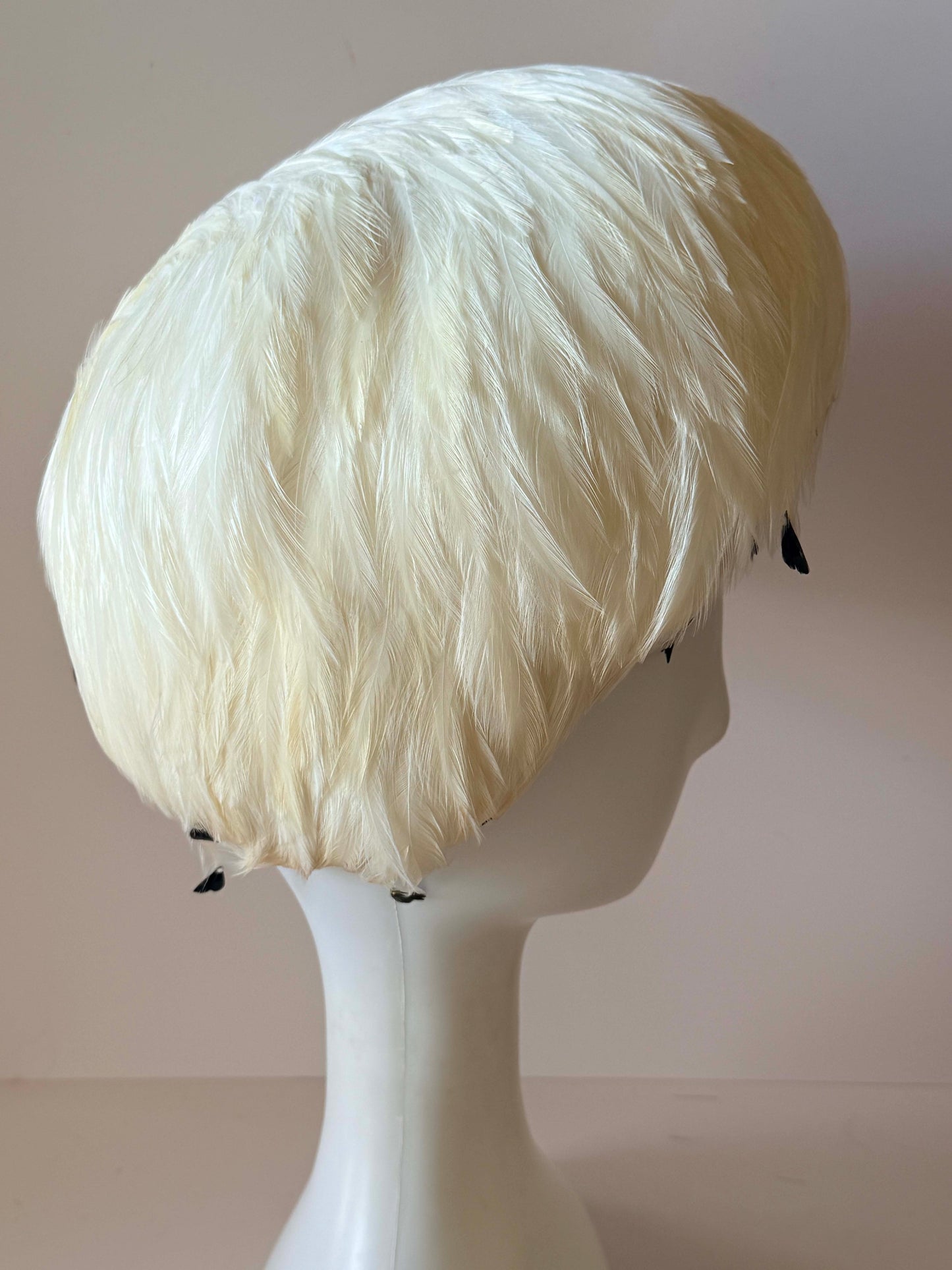 Vintage Jack McConnell White Feather Hat | Couture Feather Fascinator | Ivory Cocktail Hat | Designer Vintage Millinery