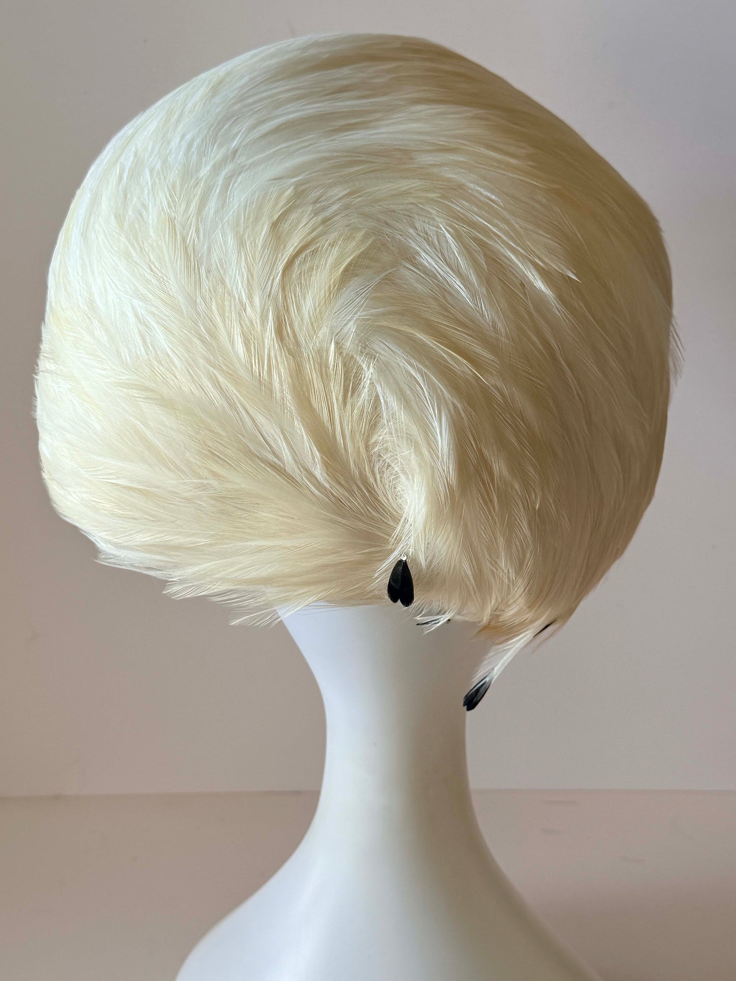 Vintage Jack McConnell White Feather Hat | Couture Feather Fascinator | Ivory Cocktail Hat | Designer Vintage Millinery