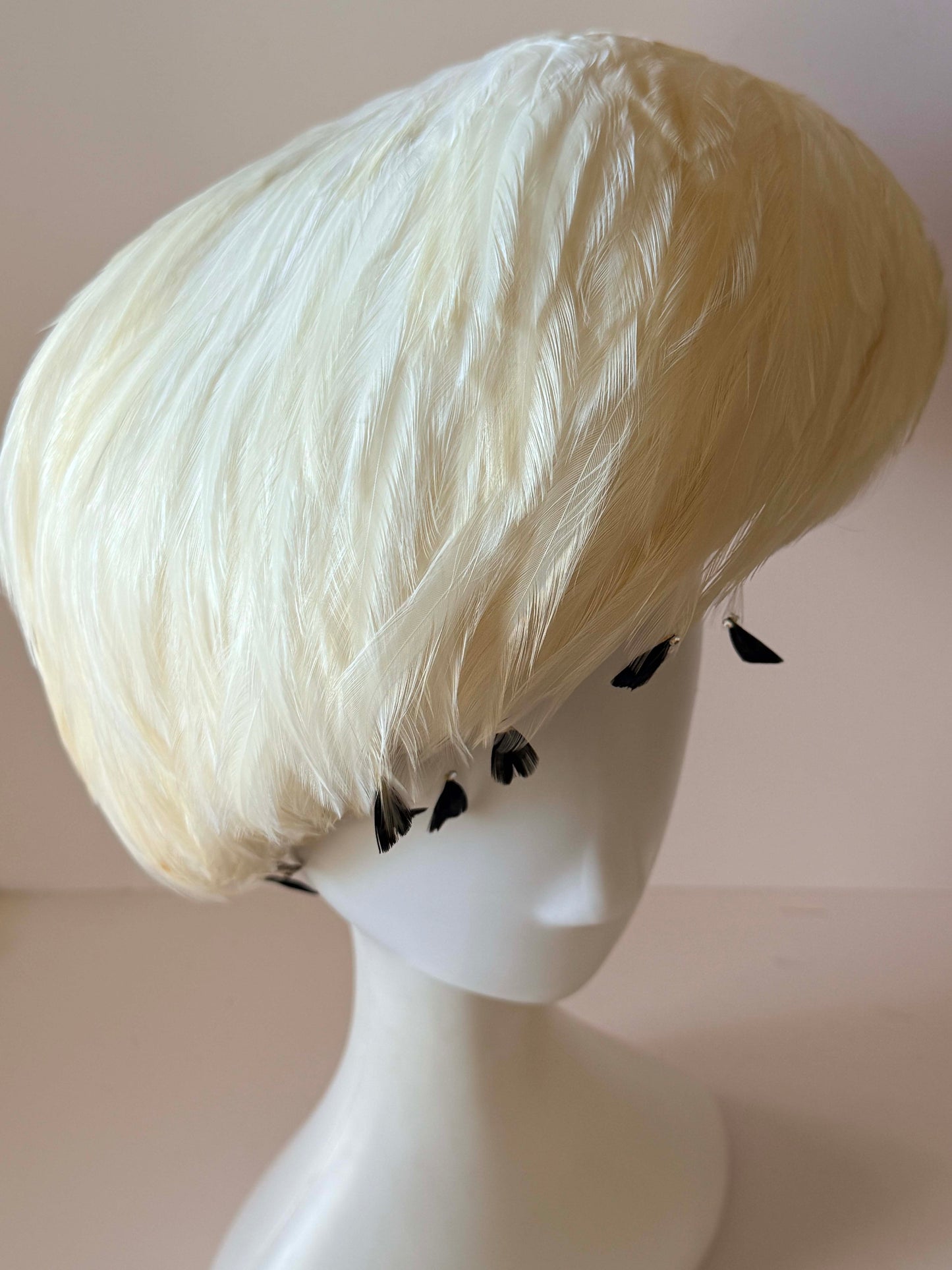 Vintage Jack McConnell White Feather Hat | Couture Feather Fascinator | Ivory Cocktail Hat | Designer Vintage Millinery