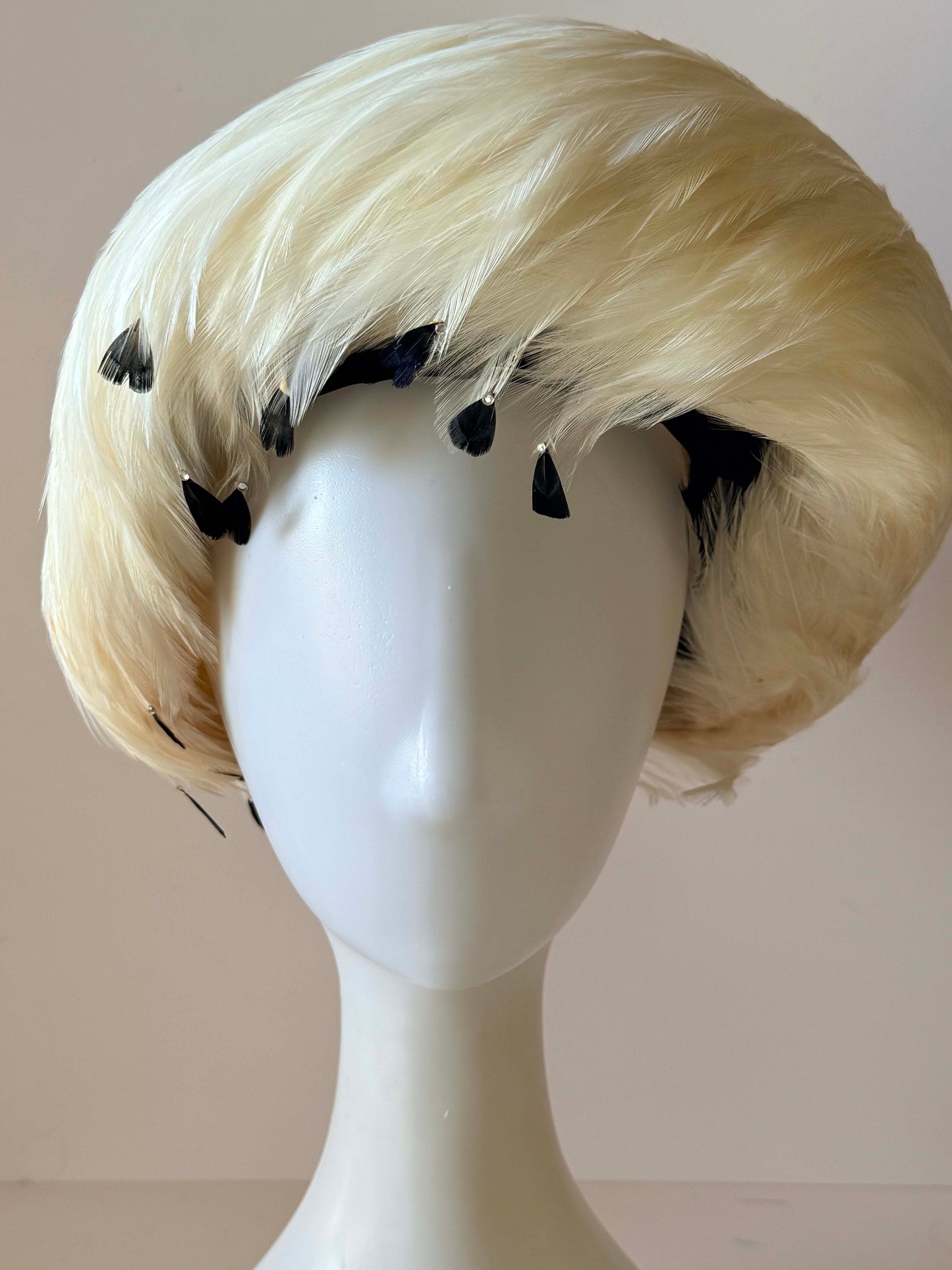 Vintage Jack McConnell White Feather Hat | Couture Feather Fascinator | Ivory Cocktail Hat | Designer Vintage Millinery