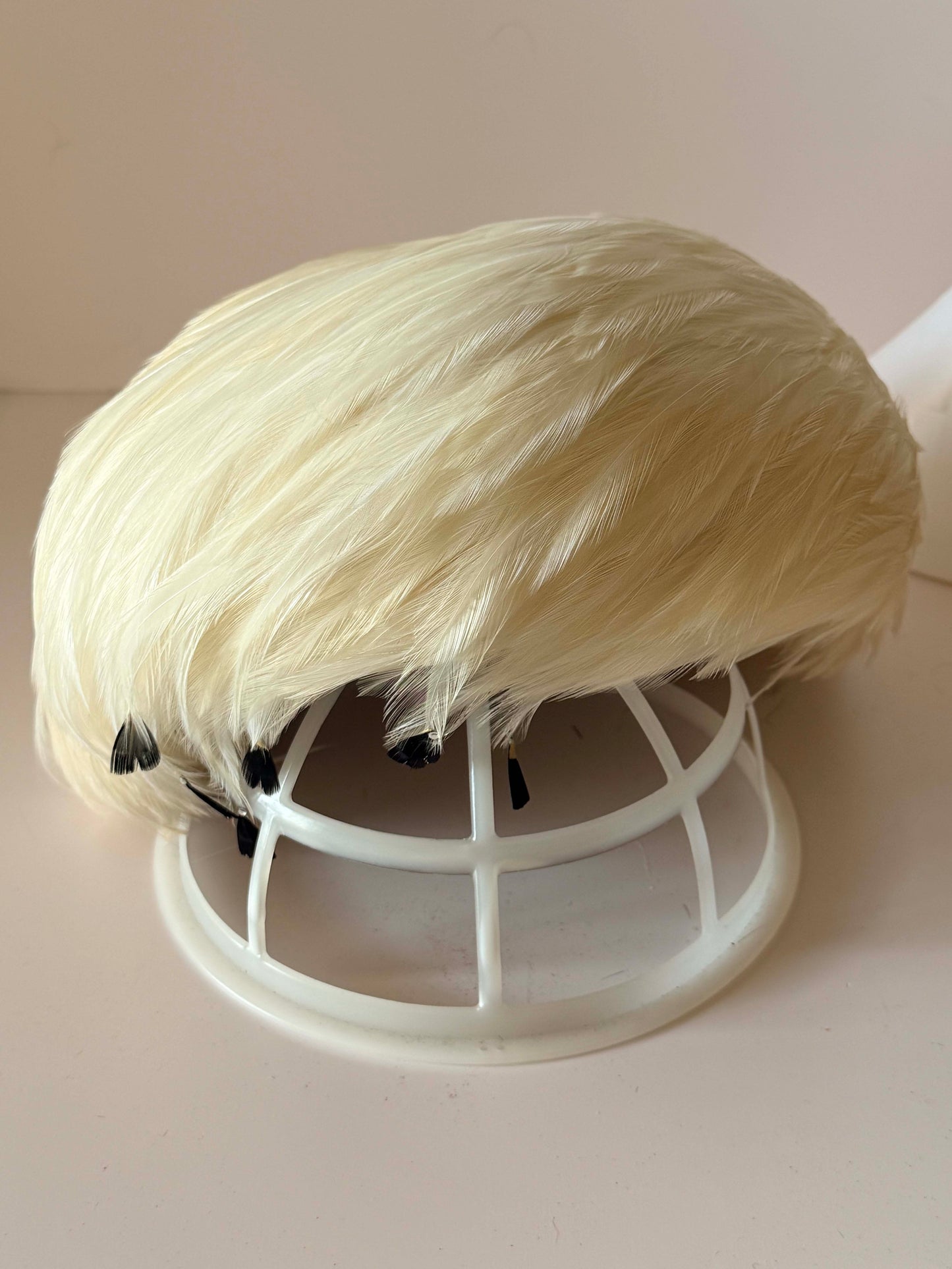 Vintage Jack McConnell White Feather Hat | Couture Feather Fascinator | Ivory Cocktail Hat | Designer Vintage Millinery