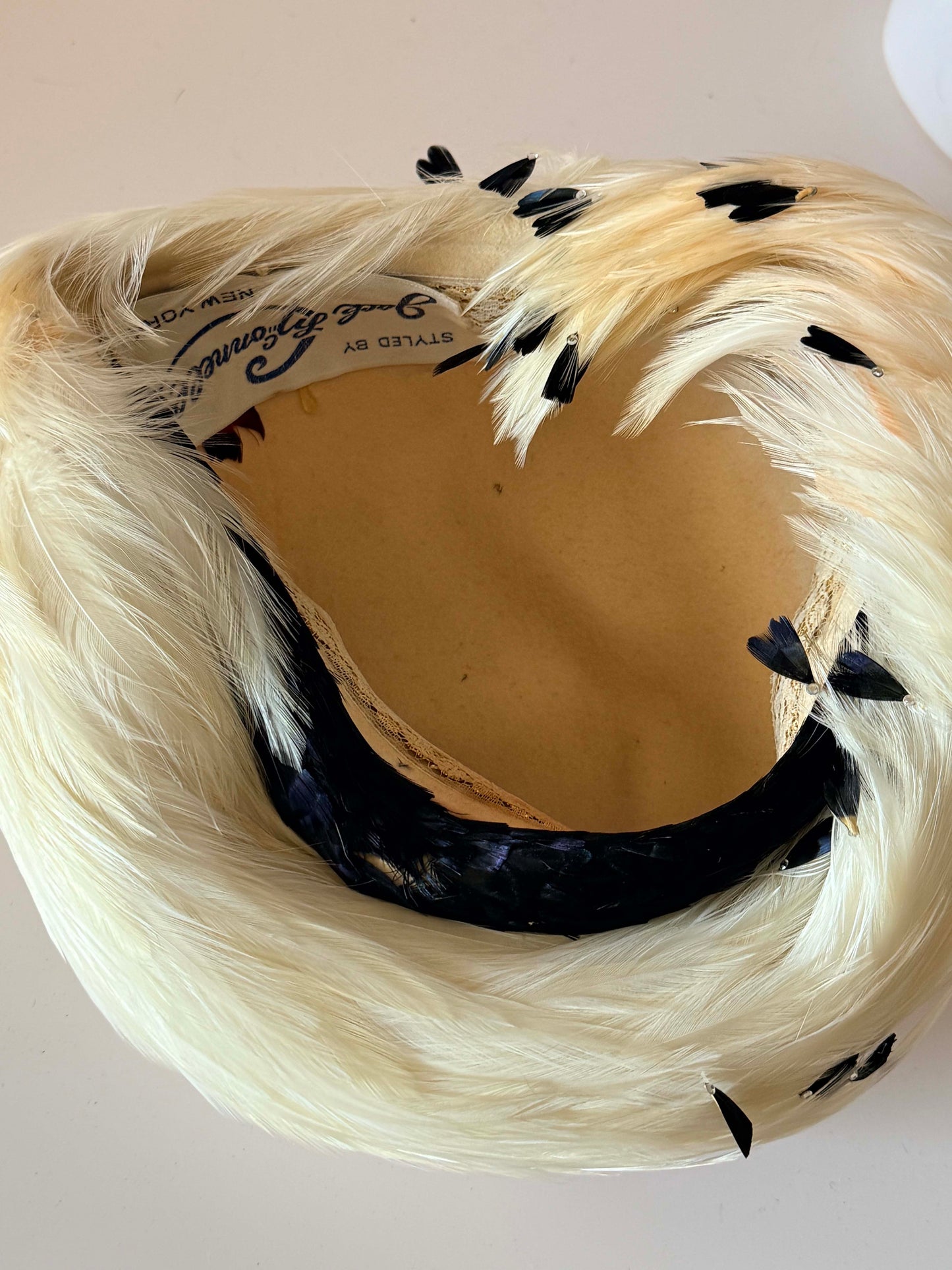Vintage Jack McConnell White Feather Hat | Couture Feather Fascinator | Ivory Cocktail Hat | Designer Vintage Millinery
