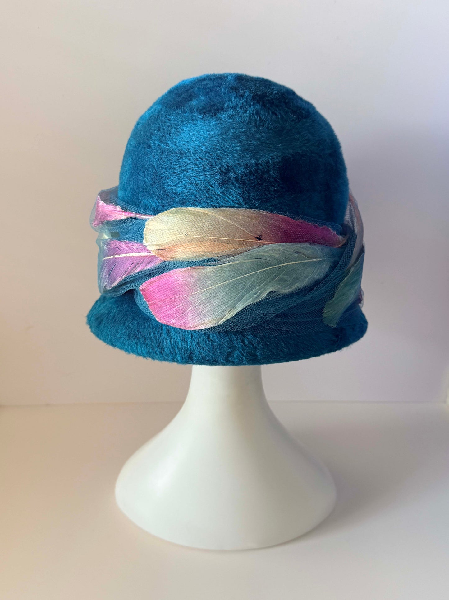 Vintage Christian Dior Chapeaux Turquoise Cloche Hat | Feather Trim Designer Hat | Paris New York Couture Millinery | 1960s Vintage Hat