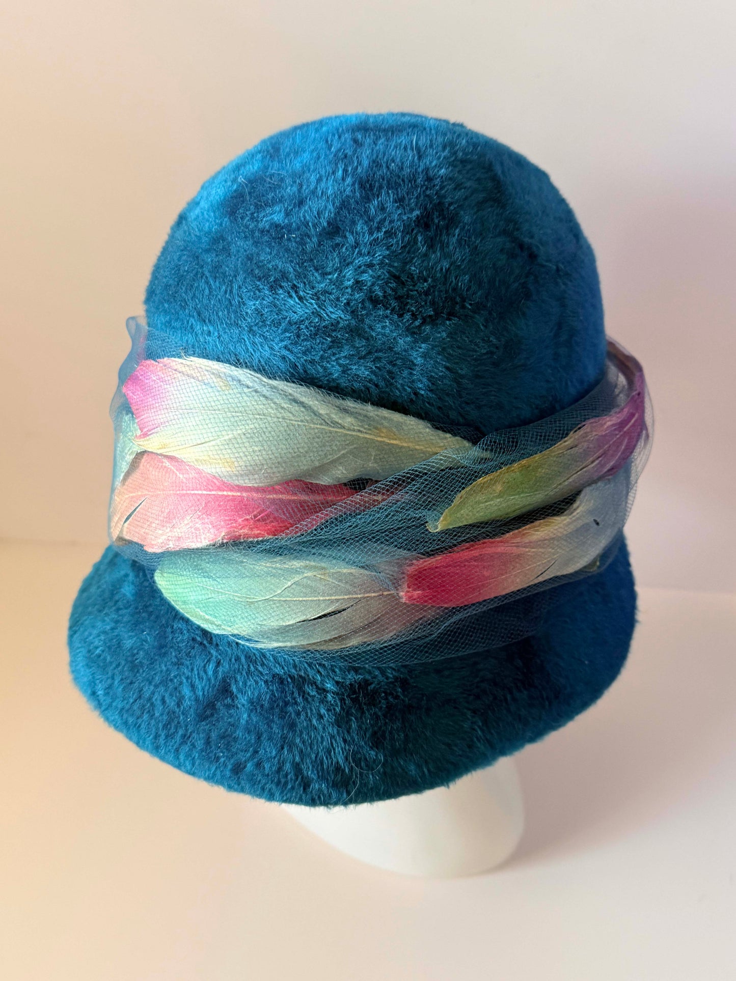 Vintage Christian Dior Chapeaux Turquoise Cloche Hat | Feather Trim Designer Hat | Paris New York Couture Millinery | 1960s Vintage Hat