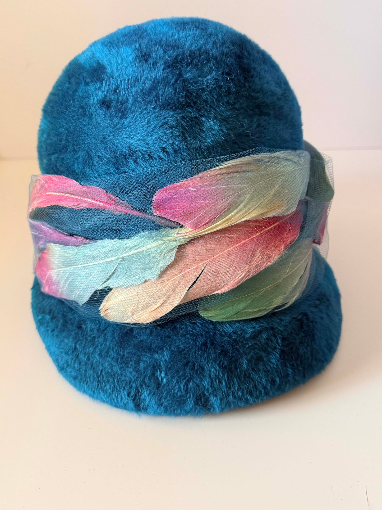 Vintage Christian Dior Chapeaux Turquoise Cloche Hat | Feather Trim Designer Hat | Paris New York Couture Millinery | 1960s Vintage Hat