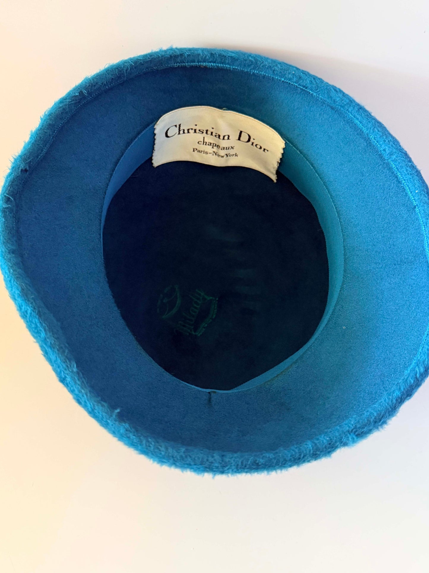 Vintage Christian Dior Chapeaux Turquoise Cloche Hat | Feather Trim Designer Hat | Paris New York Couture Millinery | 1960s Vintage Hat