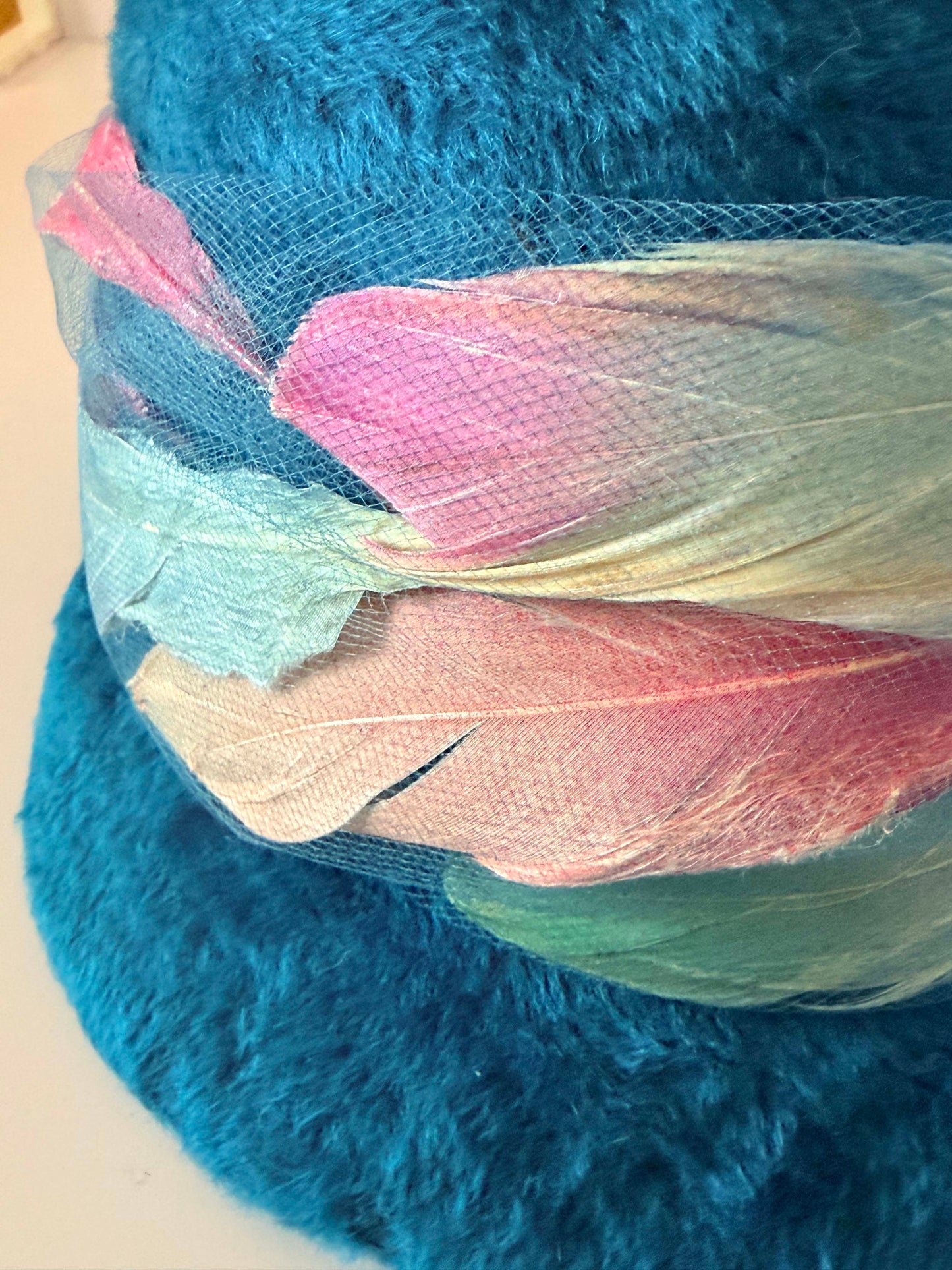 Vintage Christian Dior Chapeaux Turquoise Cloche Hat | Feather Trim Designer Hat | Paris New York Couture Millinery | 1960s Vintage Hat