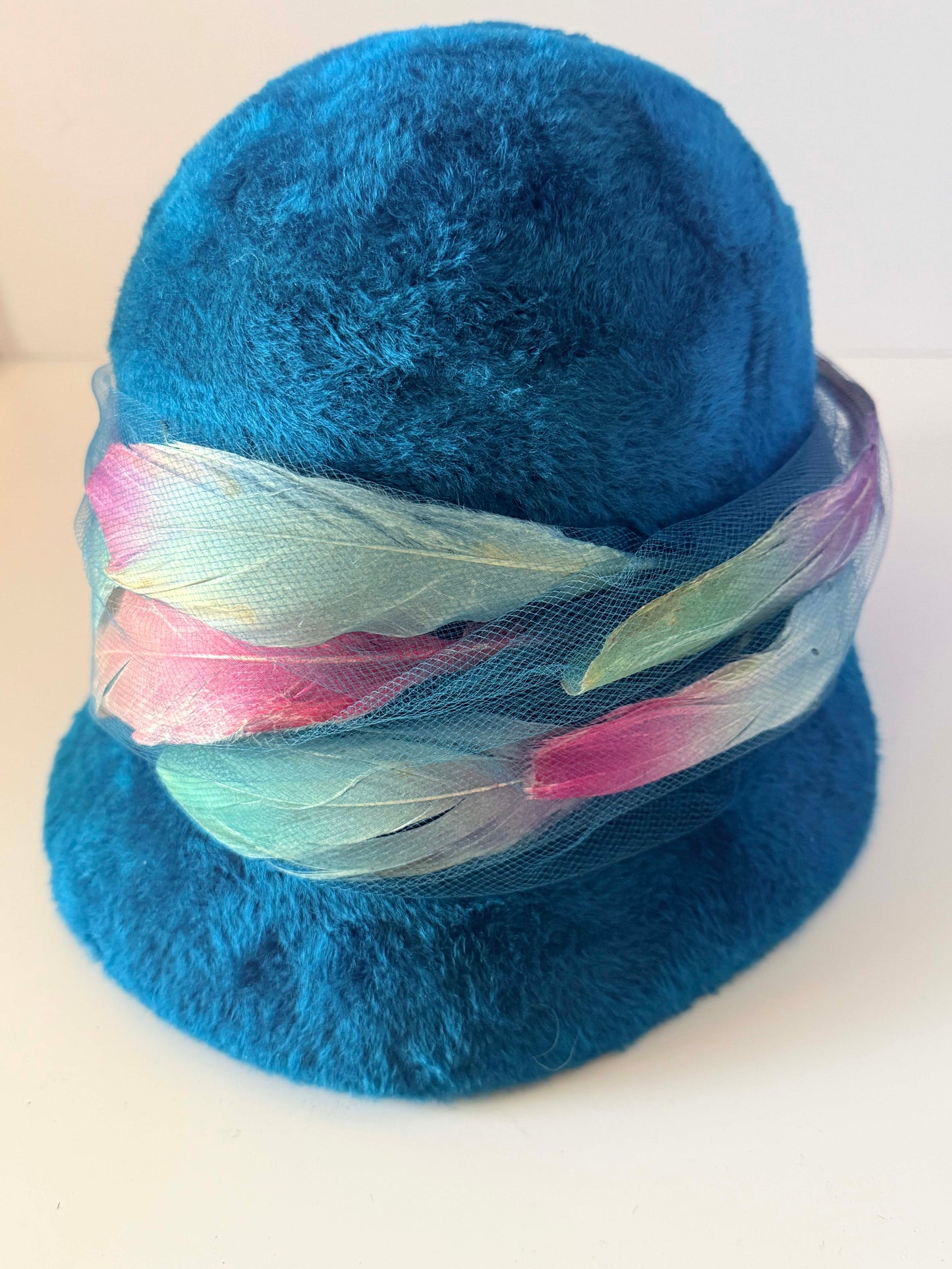Vintage Christian Dior Chapeaux Turquoise Cloche Hat | Feather Trim Designer Hat | Paris New York Couture Millinery | 1960s Vintage Hat